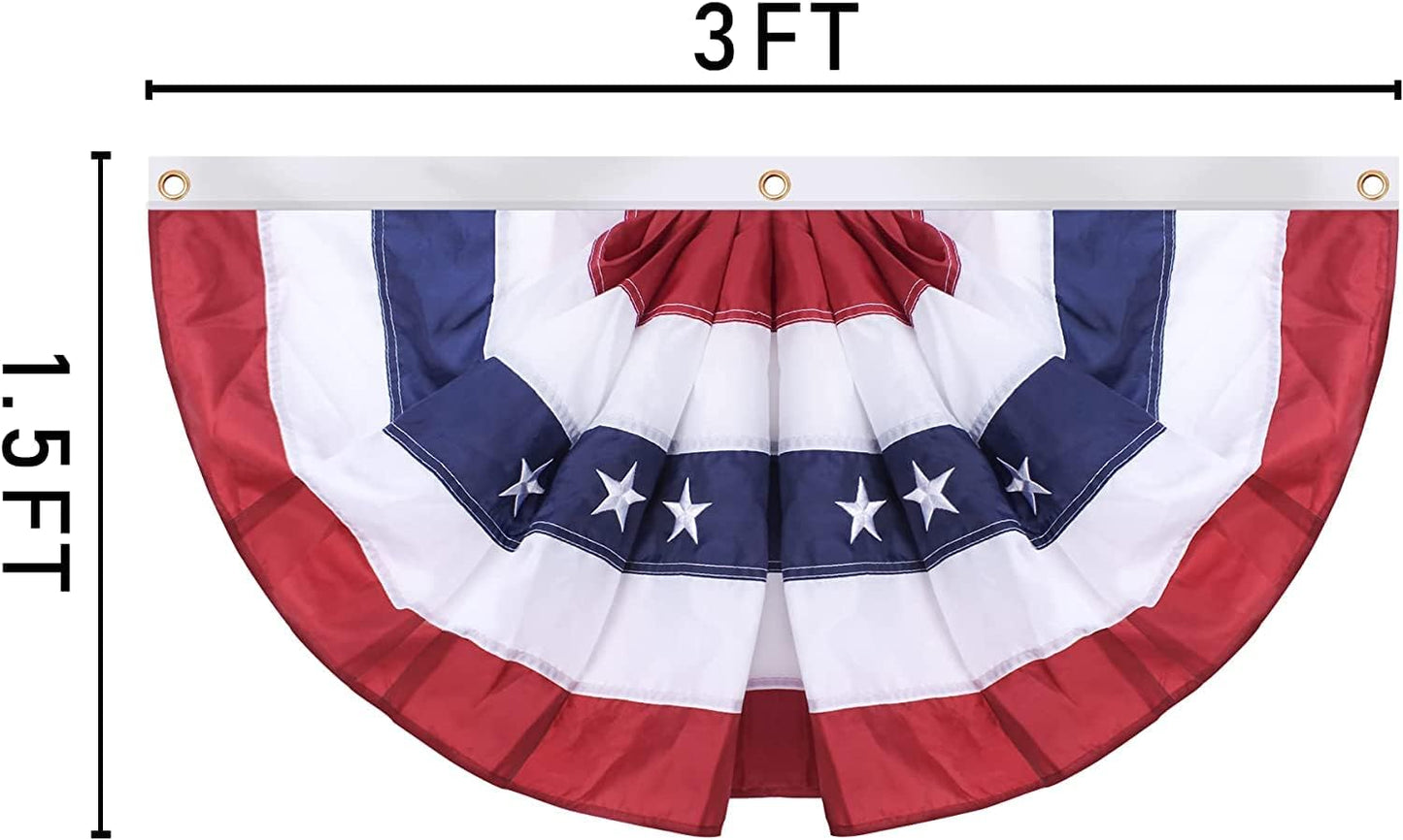 2 Pack American Pleated Fan Flag USA Pleated Fan Flag, 1.5X3 Ft American Bunting Decoration Flags with Embroidered Stars Sewn Stripes Canvas Header and Brass Grommets (2, 1.5X3 Feet)