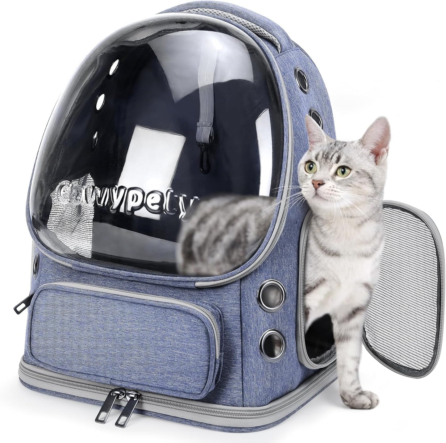 Cat Backpack Carrier, Breathable Cat Carrier Large Space Bubble Pet Backpack for Kitty Small Dog up to 15Lbs, Transparent & Foldable Pet Carrier for Travel Hiking