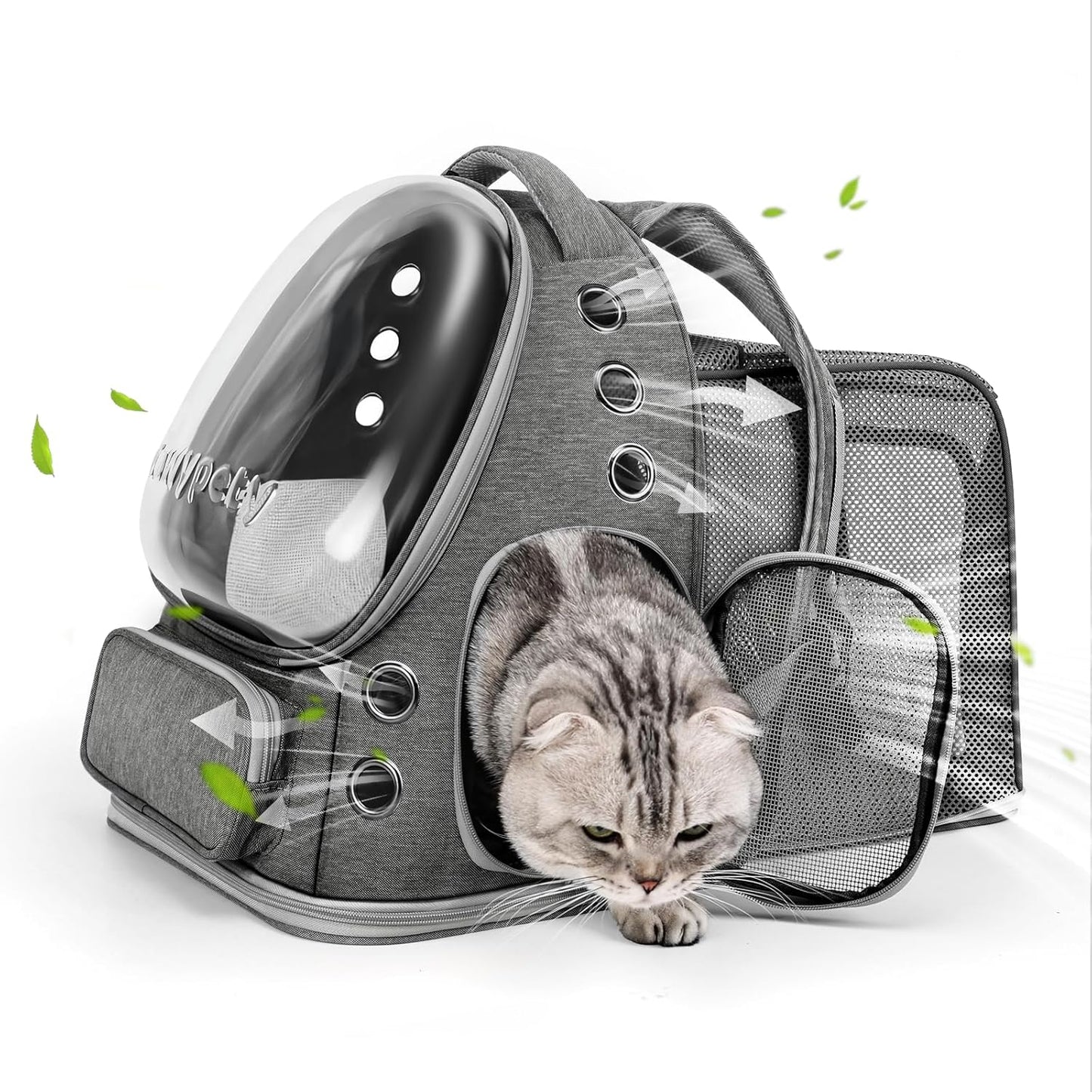 Cat Backpack Carrier, Breathable Cat Carrier Large Space Bubble Pet Backpack for Kitty Small Dog up to 15Lbs, Transparent & Foldable Pet Carrier for Travel Hiking