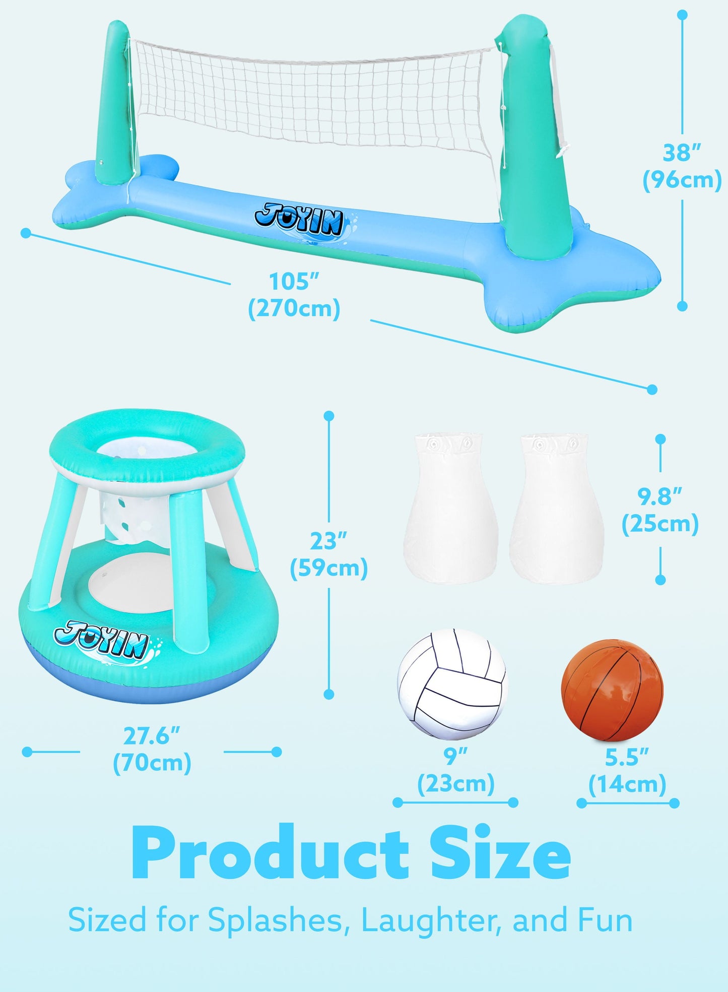 Inflatable Pool Float Set Pool Volleyball Net & Basketball Hoops, Summer Pool Toys for Kids and Pool Game Adults - Blue