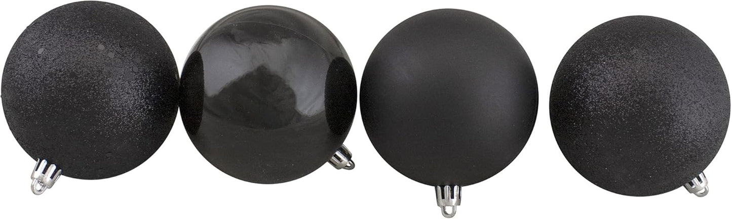 32Ct Jet Black Shatterproof 4-Finish Christmas Ball Ornaments 3.25" (80Mm)