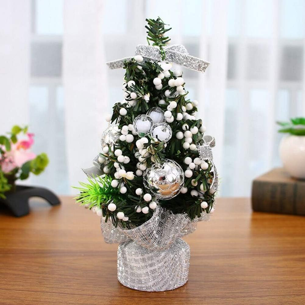 Mini Christmas Tree Tabletop Decorations Christmas Home Decor Artificial Berries Pine Branches Christmas Party Ornaments (3Pcs Silver Christmas Tree)
