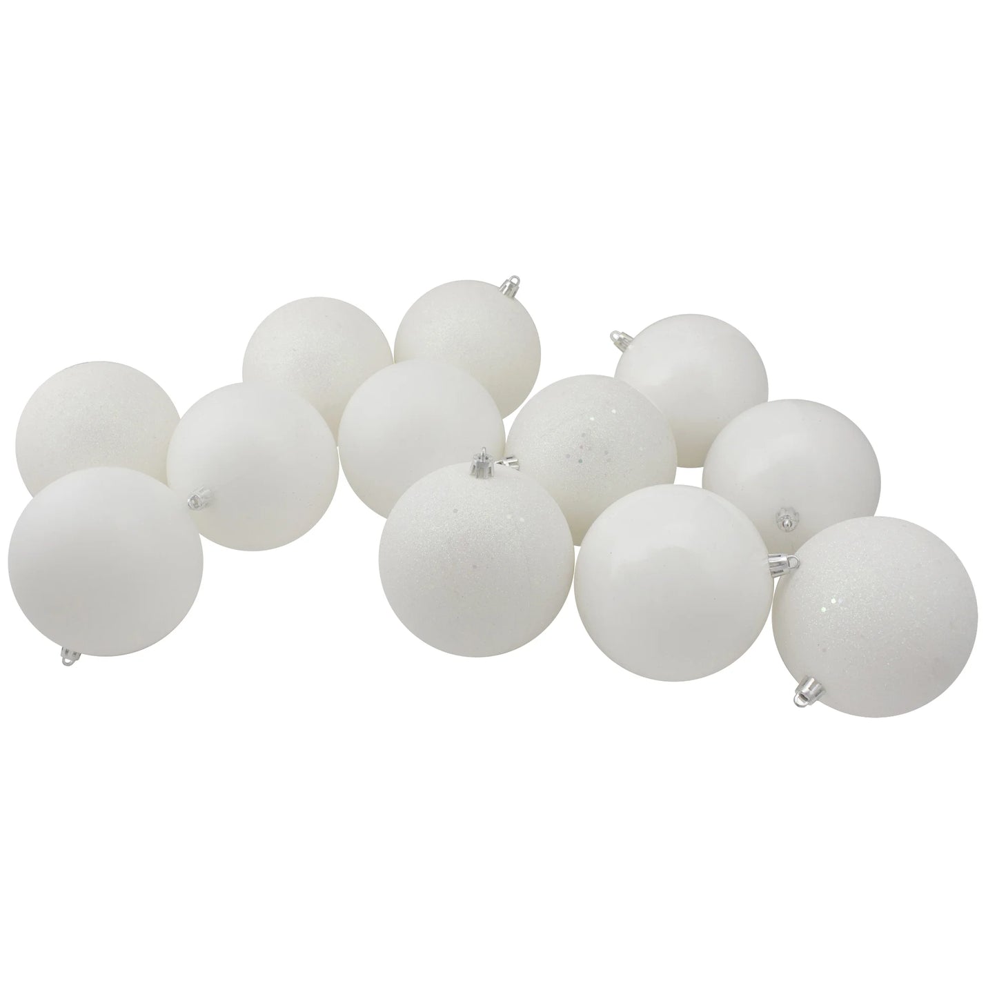 12Ct Shatterproof 4-Finish Christmas Ball Ornament Set 4" - White