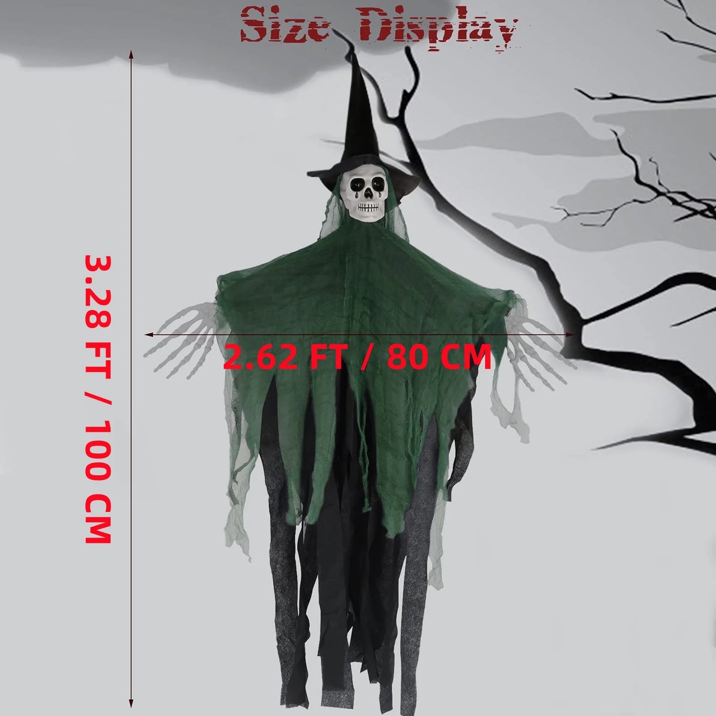 Halloween Hanging Ghost, 32 X 40 Inch Hanging Halloween Skeleton Ghosts Decorations, Grim Reapers for Best Halloween Outdoor Decorations, Green