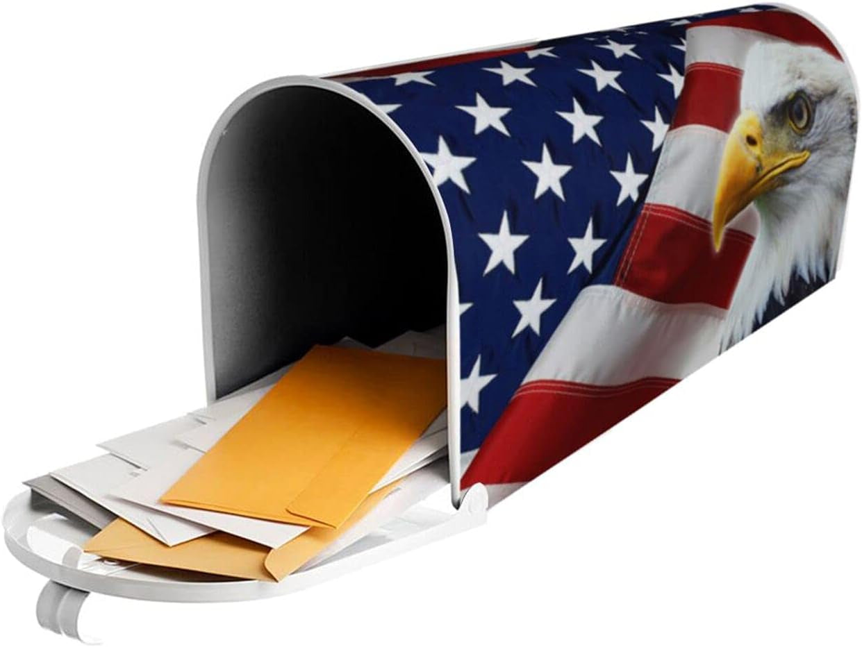 Patriotic American Flag Mailbox Cover Magnetic 21X18 Inch with USA Flag Eagle Decor for Garden Yard Home Decoration