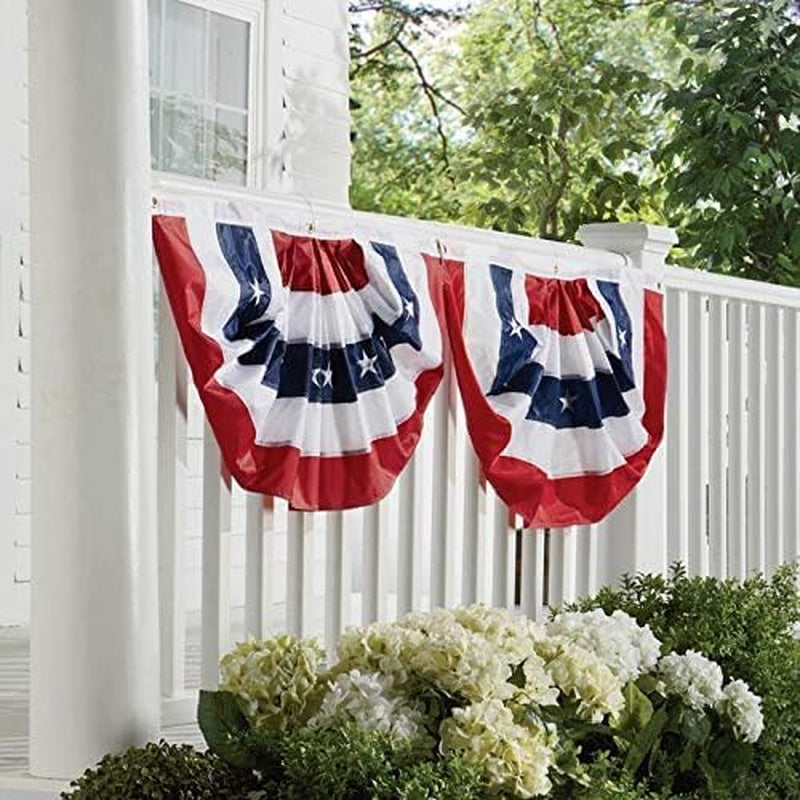 2 Pack American Pleated Fan Flag USA Pleated Fan Flag, 1.5X3 Ft American Bunting Decoration Flags with Embroidered Stars Sewn Stripes Canvas Header and Brass Grommets (2, 1.5X3 Feet)