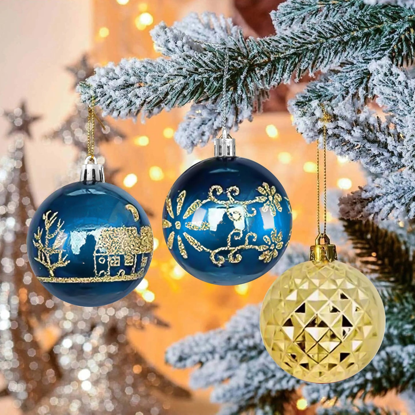 44 Piece Christmas Ornament Set, Christmas Ball, Blue and Gold, Christmas Tree Decorations