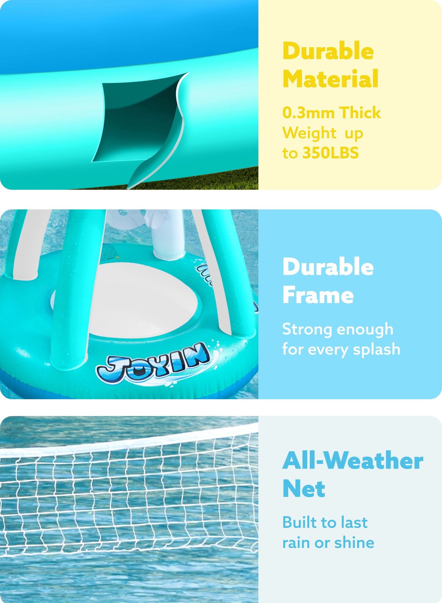Inflatable Pool Float Set Pool Volleyball Net & Basketball Hoops, Summer Pool Toys for Kids and Pool Game Adults - Blue