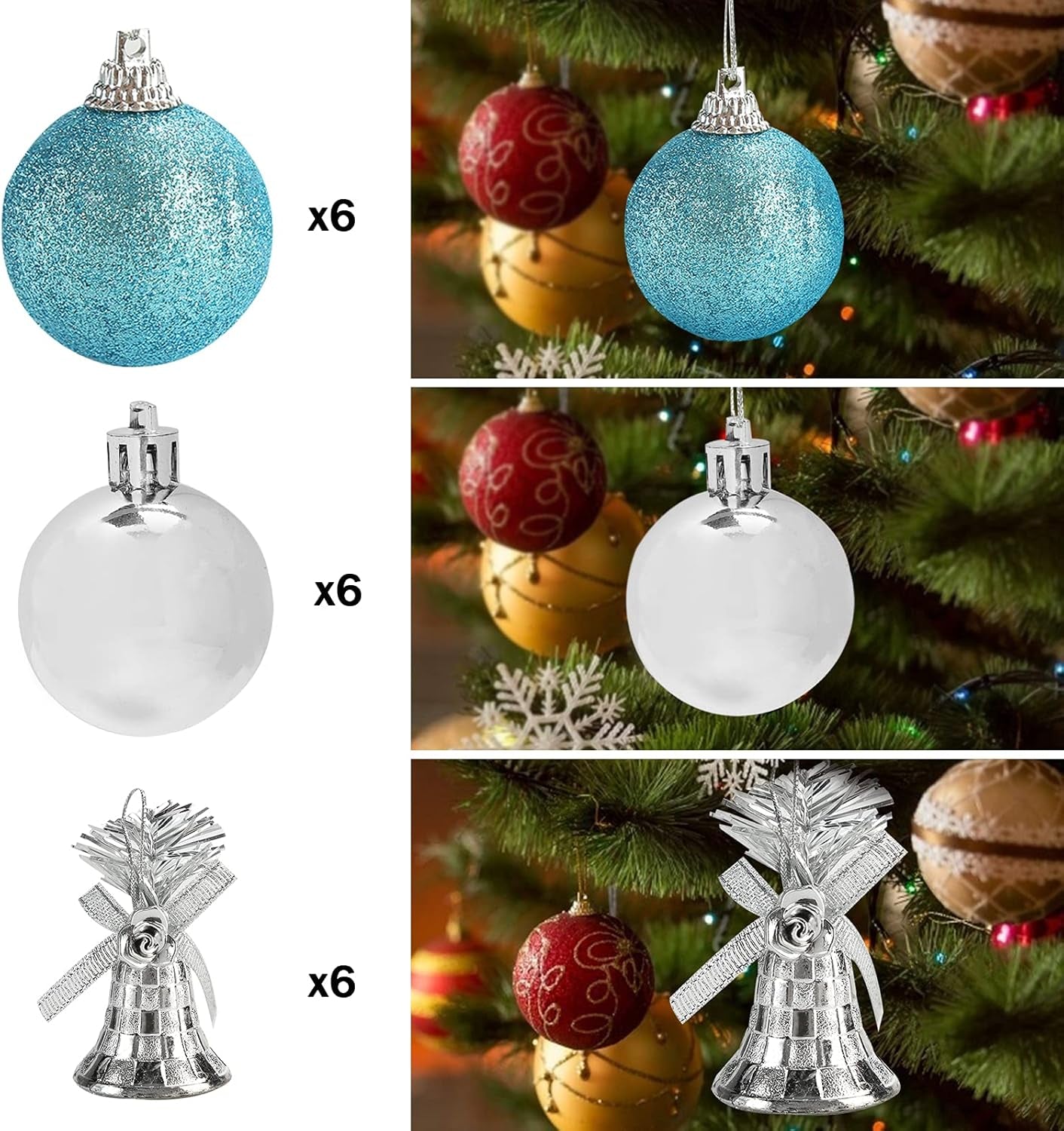 32PCS Christmas Ball Ornaments, Blue Silver Christmas Tree Decorations Party Favors for Wedding Birthday Decorations
