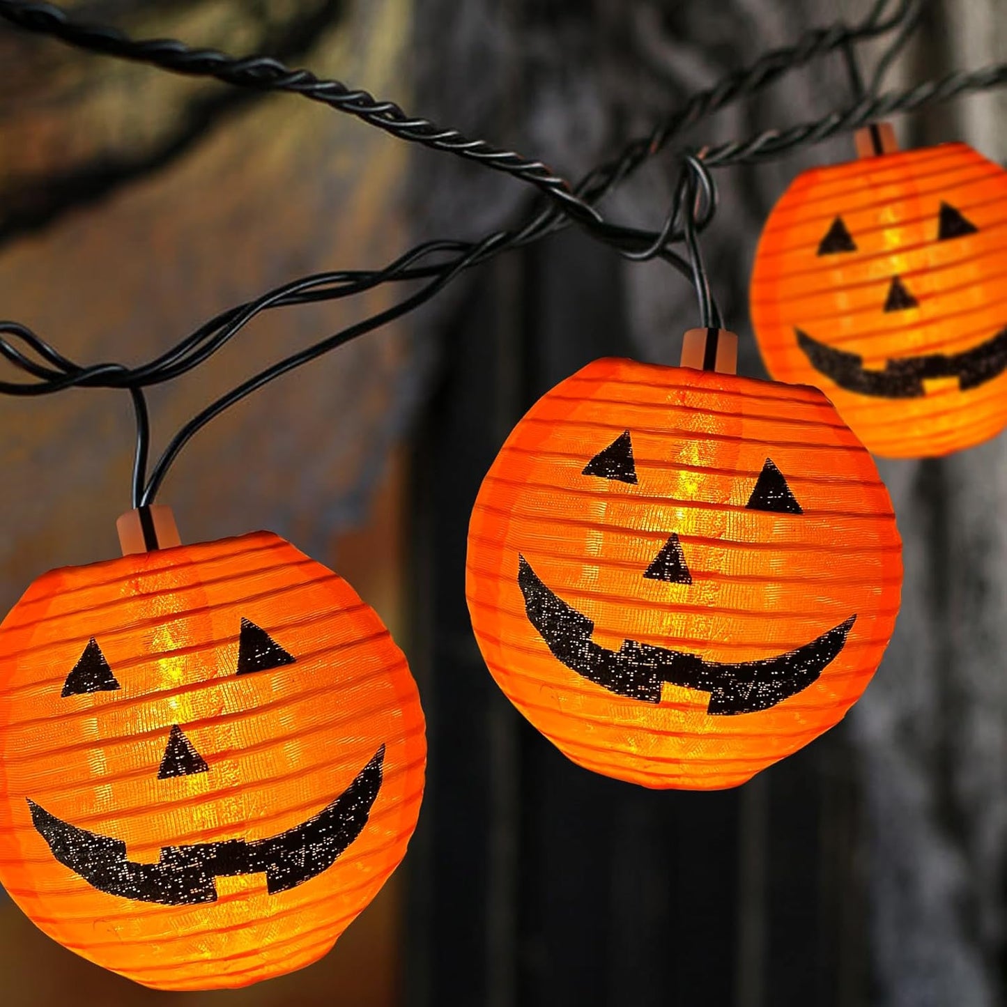 Halloween Pumpkin Lantern String Lights, 8.5Ft Orange Lights with 10 Mini Jack-O-Lanterns, Plug-In Outdoor Decor for Party