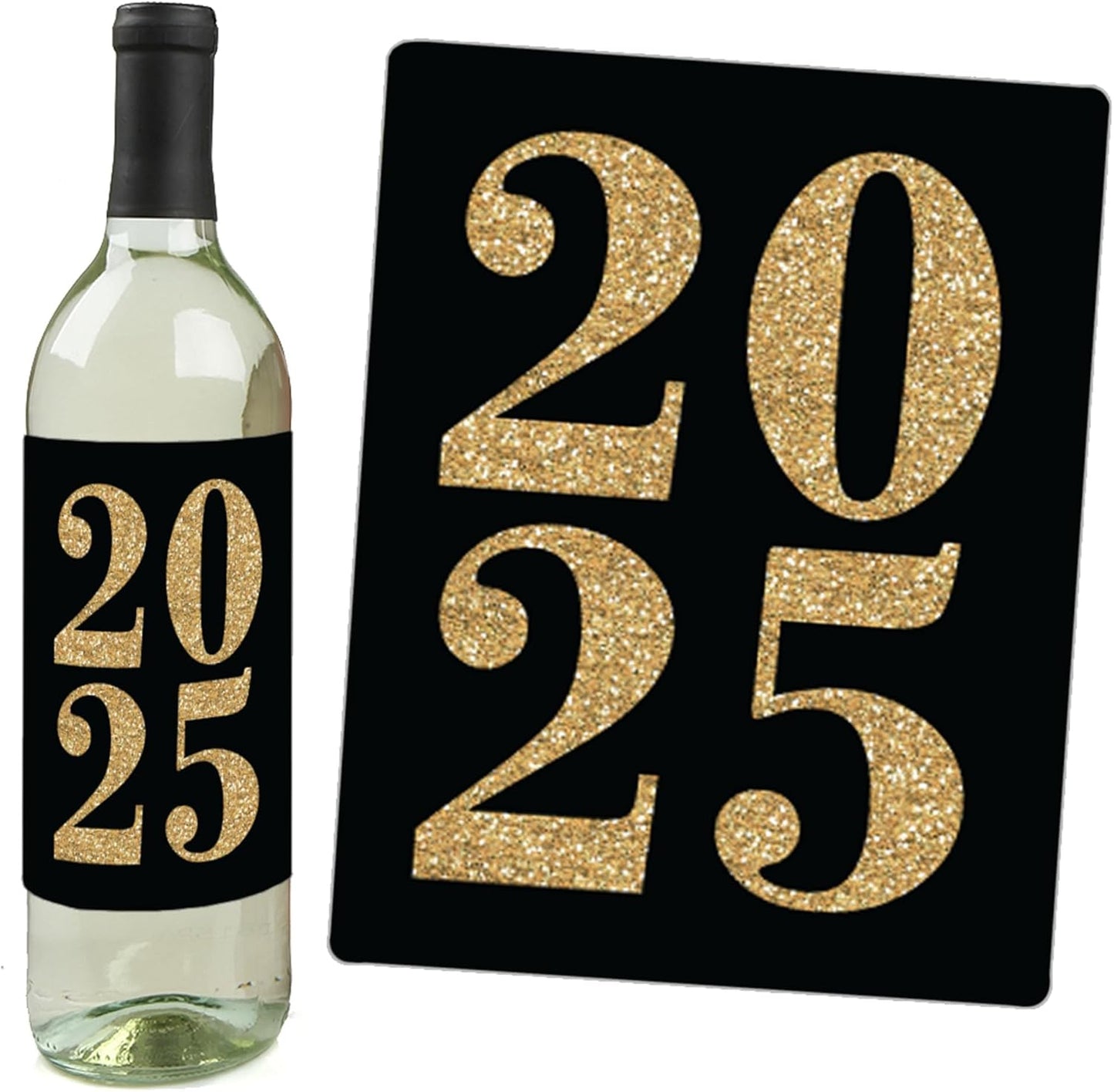 New Year'S Eve - Gold - 2025 New Years Eve Party Decorations for Women and Men - Wine Bottle Label Stickers - Set of 4