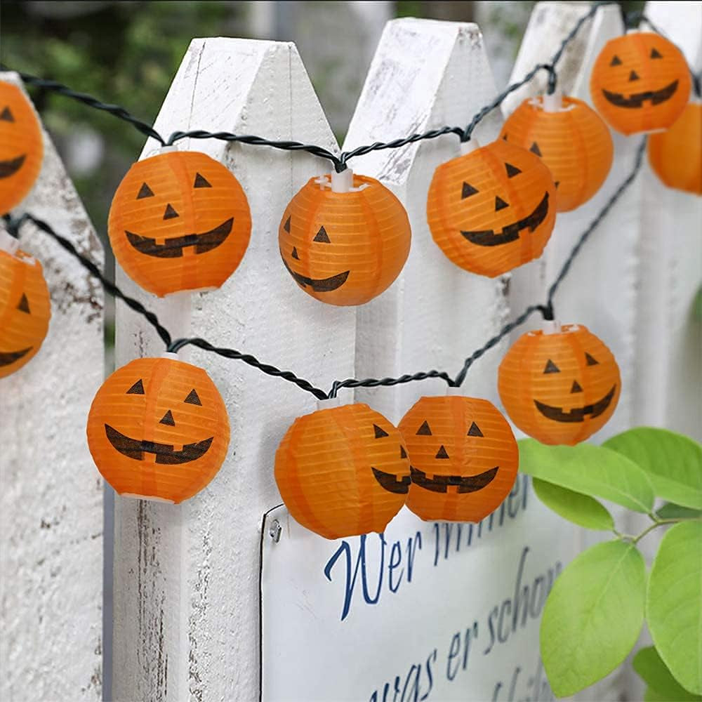Halloween Pumpkin Lantern String Lights, 8.5Ft Orange Lights with 10 Mini Jack-O-Lanterns, Plug-In Outdoor Decor for Party