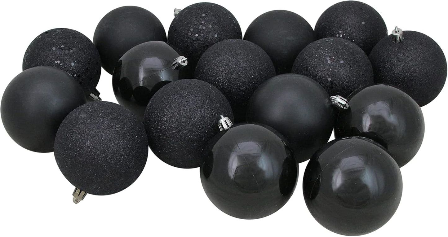 32Ct Jet Black Shatterproof 4-Finish Christmas Ball Ornaments 3.25" (80Mm)