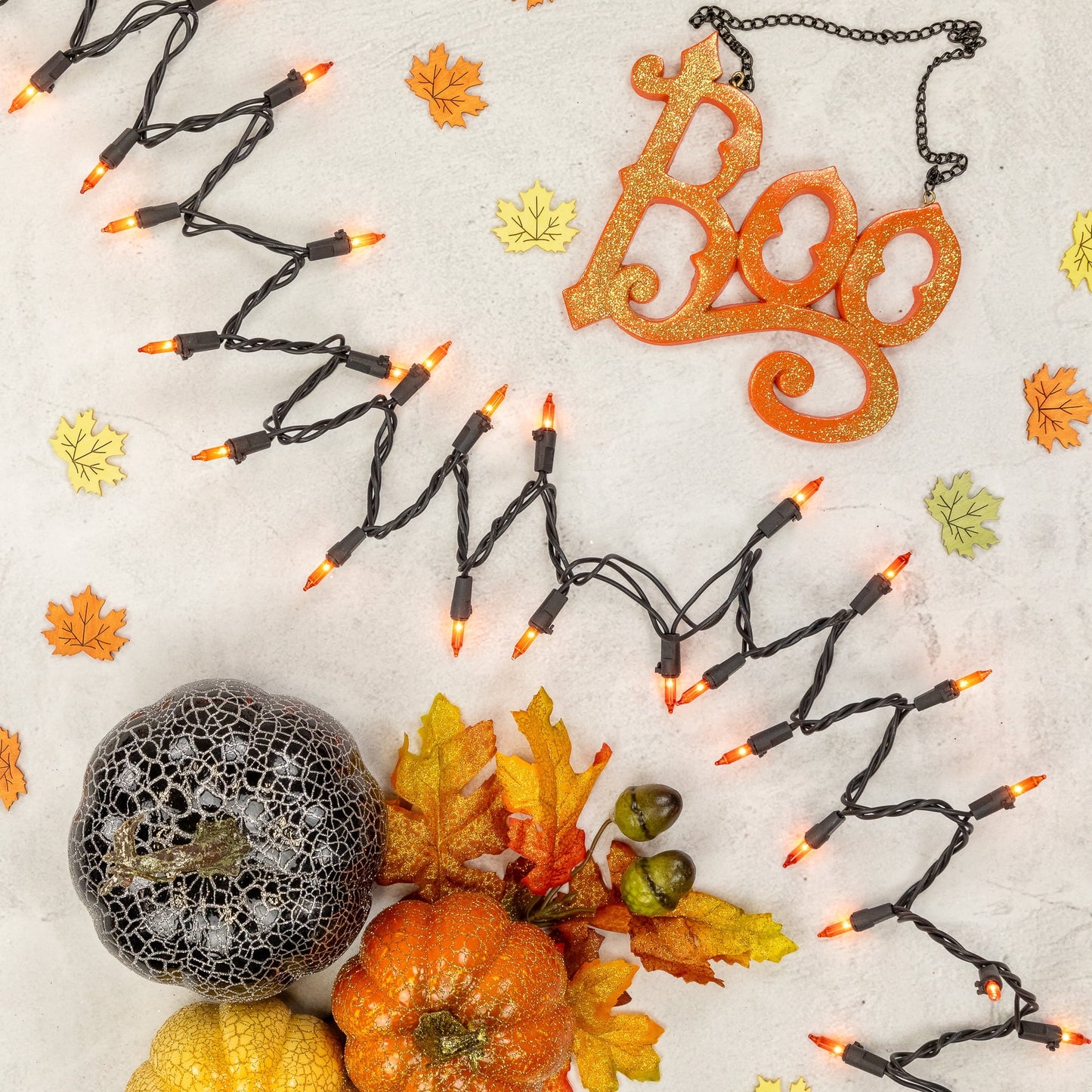 Halloween Mini Light Set - Orange -7' Black Wire - 35Ct