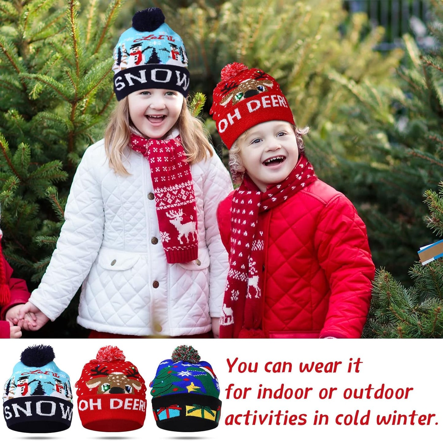 3 Pieces LED Light up Christmas Hats Christmas Beanie Christmas Hat Xmas Beanie Cap for Christmas Party