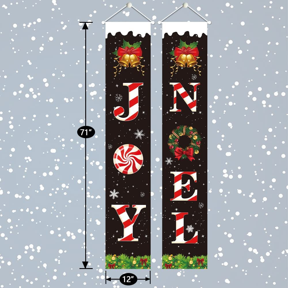 Christmas Porch Banner,Merry Christmas Banner,Porch Christmas Decorations, Christmas Porch Sign - Joy Noel Christmas Decorations Indoor outside - 70”X12”, BLACK