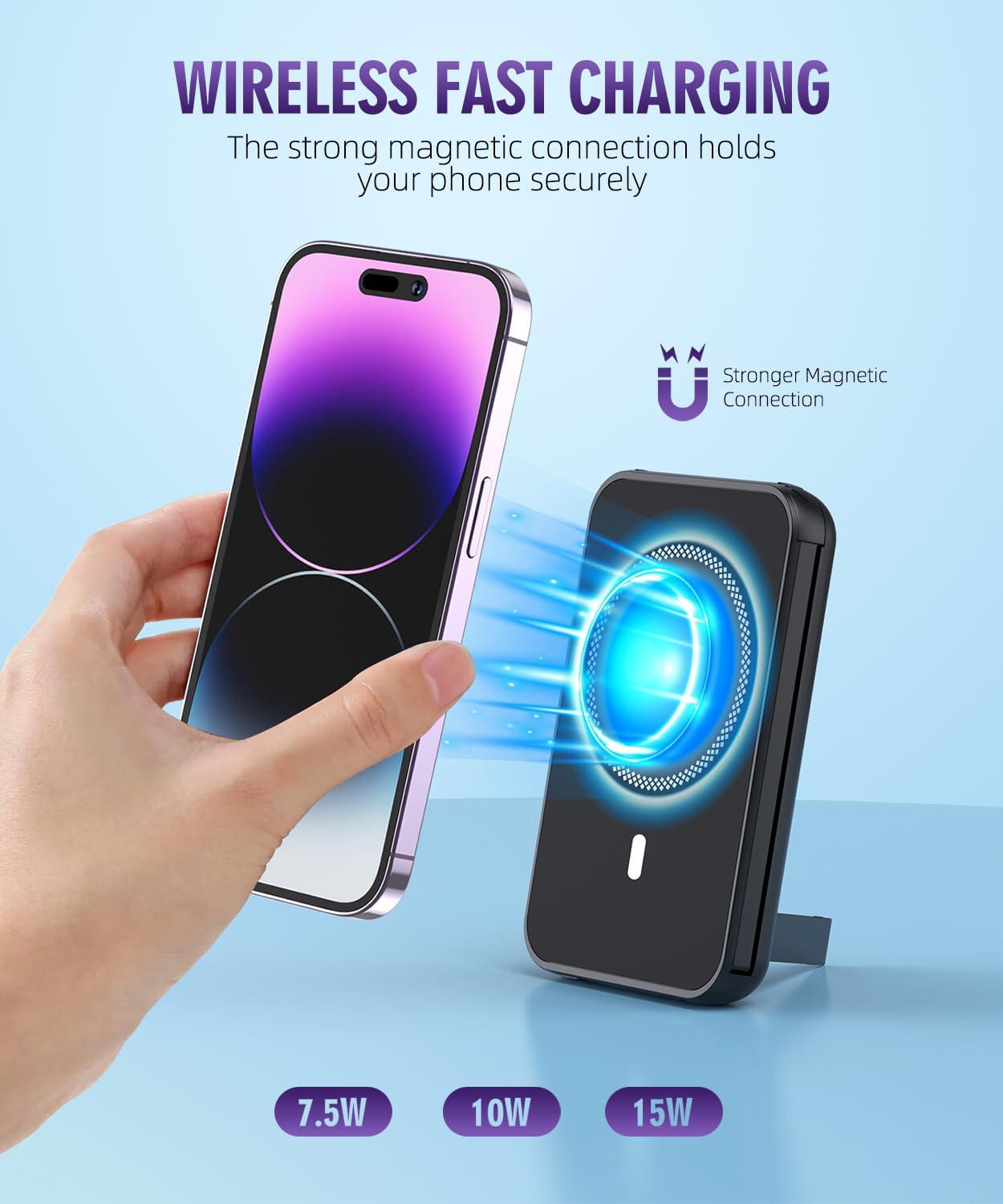 For Magnetic Power Bank, 6800Mah Wireless Portable Charger with PD30W Fast Charging, Battery Pack Built-In 2 Output Cables for Iphone 15/14/13/12 Series(Black)