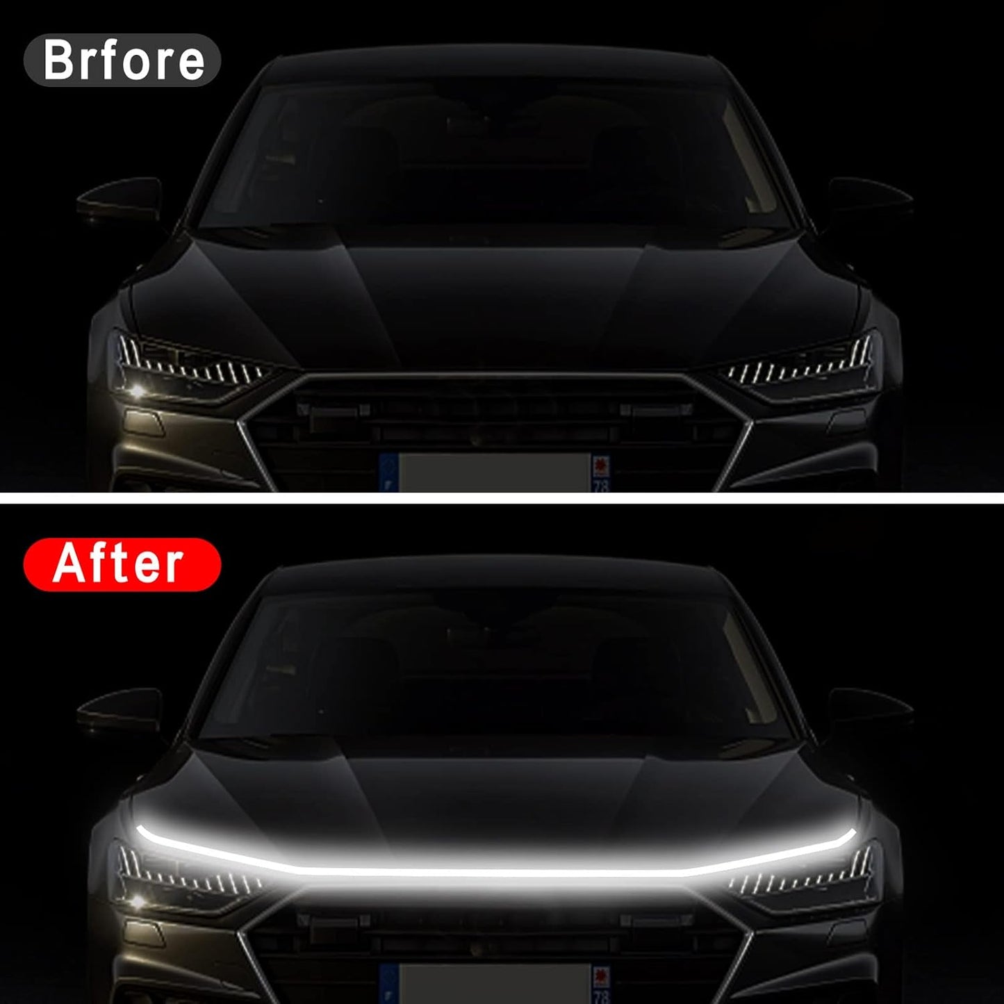 59 Inch Car Hood Light Strip, Dynamic LED Strip Light, Exterior Flexible Headlight Waterproof Daytime Running Light Strip for Truck, SUV (White Light)