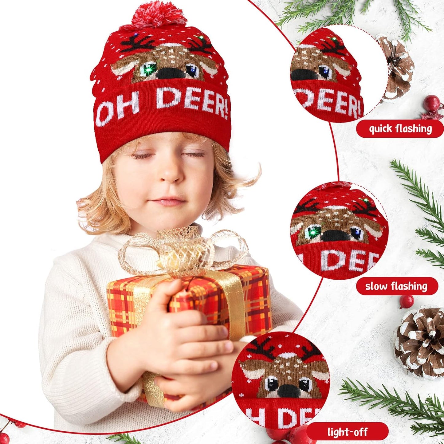 3 Pieces LED Light up Christmas Hats Christmas Beanie Christmas Hat Xmas Beanie Cap for Christmas Party
