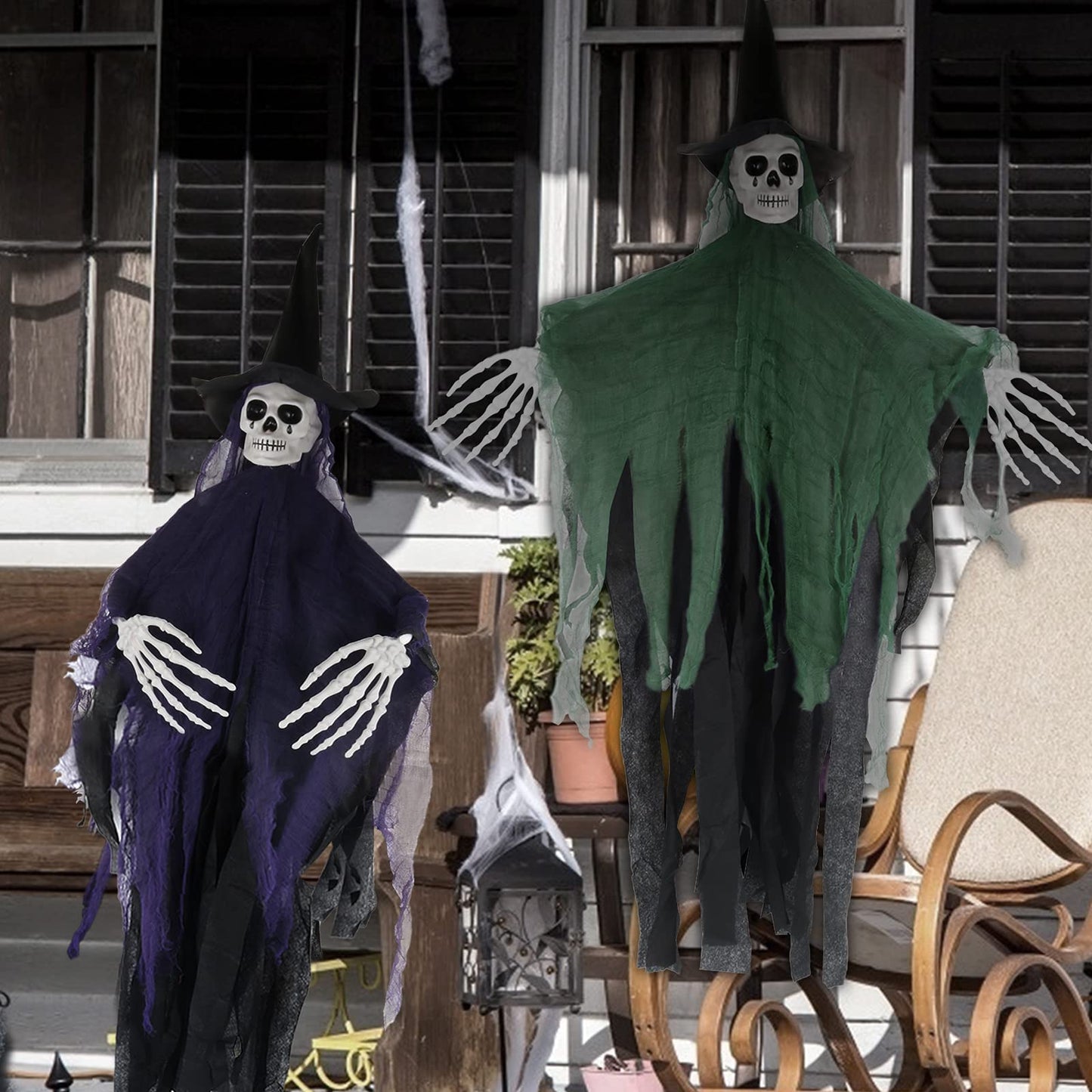 Halloween Hanging Ghost, 32 X 40 Inch Hanging Halloween Skeleton Ghosts Decorations, Grim Reapers for Best Halloween Outdoor Decorations, Green