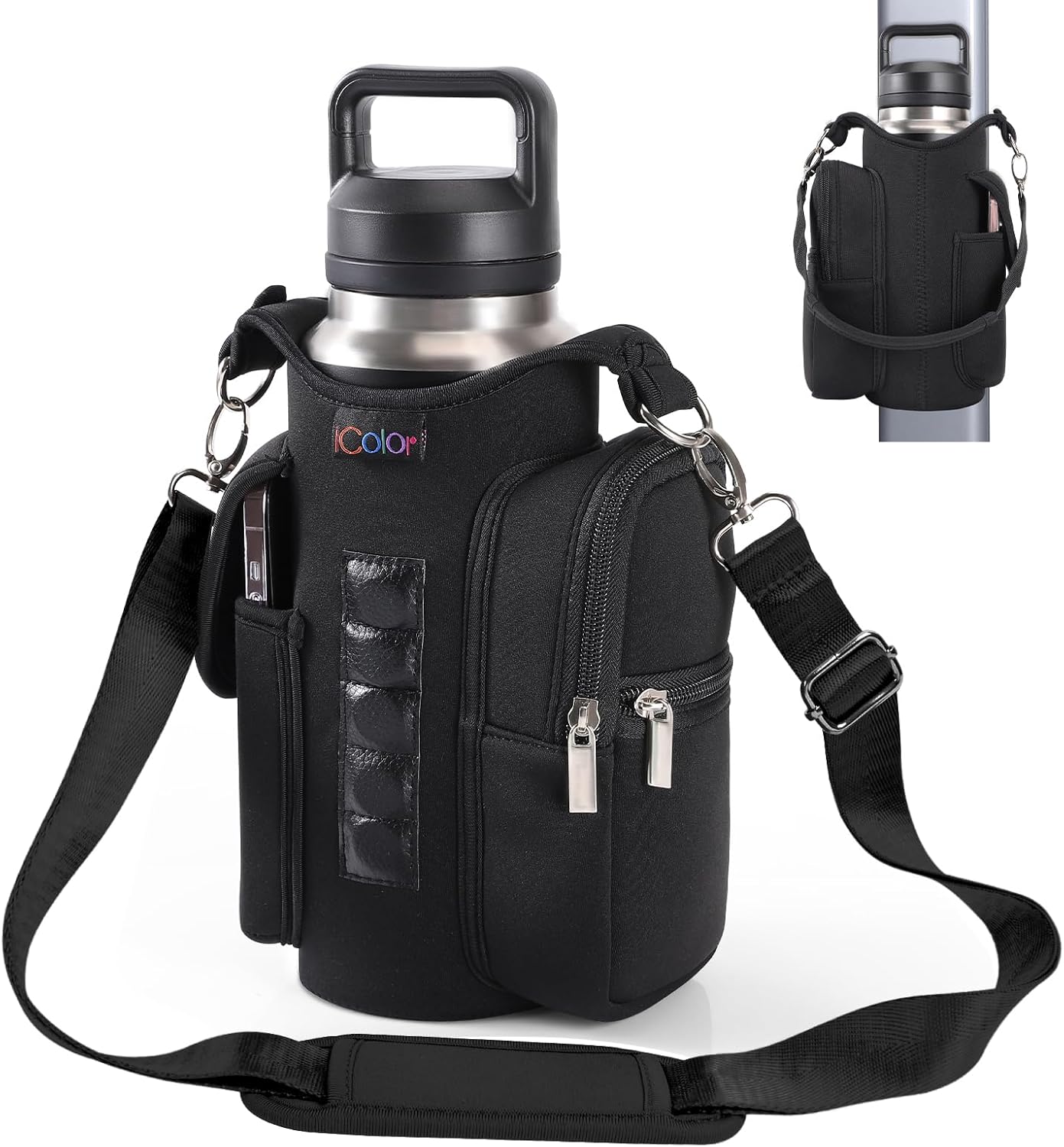 Magnetic Gym Bag Water Bottle Carrier Holder with Phone Pockets & Shoulder Strap,5 Built-In Magnets Gym Bottle Pouch Sleeve,Magnetic Bag Gym Accessories Organizer for Men Women