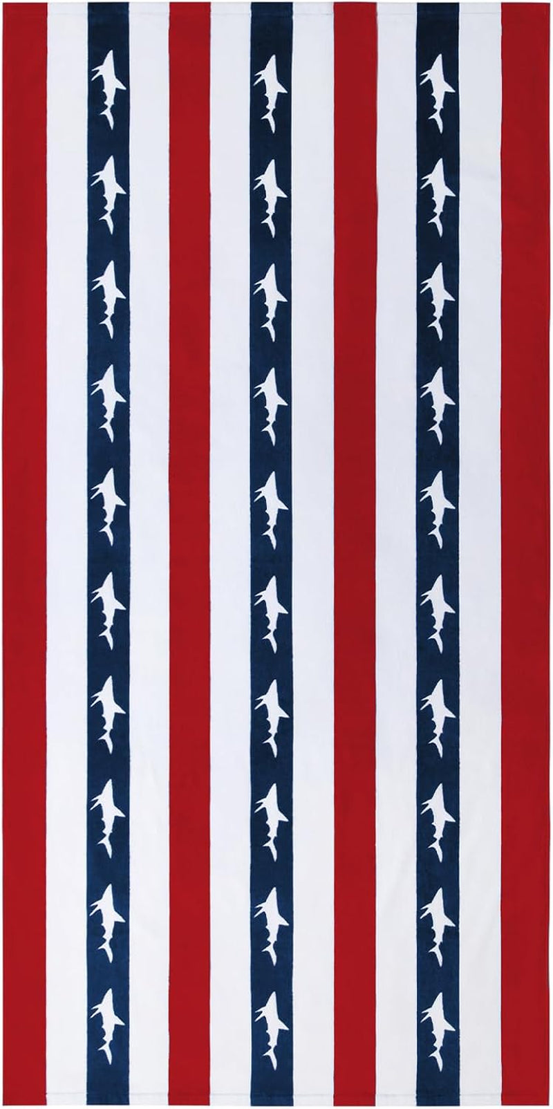 Large Beach Towel Oversized - Cotton Velour 35 X 70 Inch Shark Striped Terry Pool Towel, Cabana Soft Swimming Towel for Adults Women Men (Navy Red)