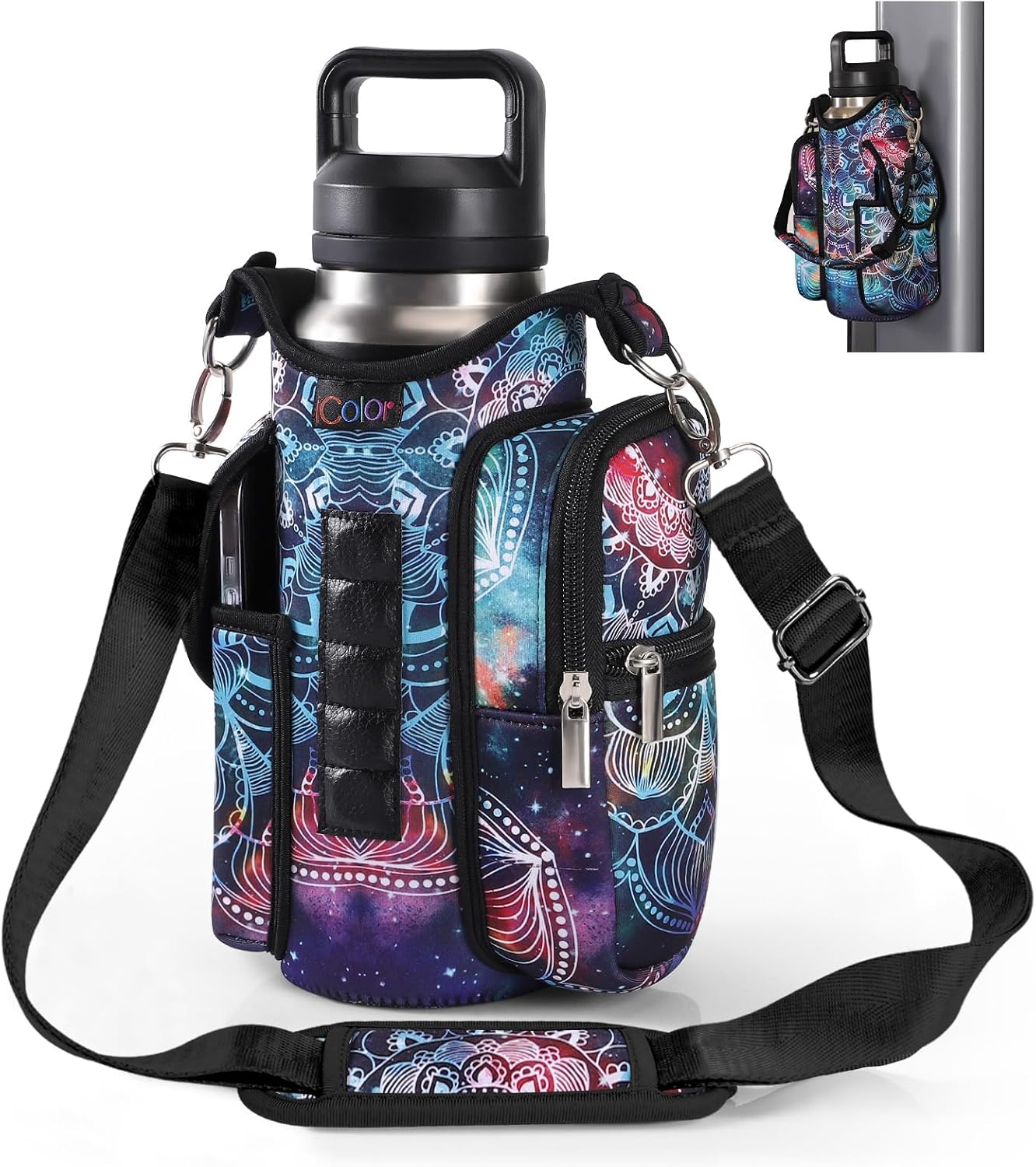 Magnetic Gym Bag Water Bottle Carrier Holder with Phone Pockets & Shoulder Strap,5 Built-In Magnets Gym Bottle Pouch Sleeve,Magnetic Bag Gym Accessories Organizer for Men Women