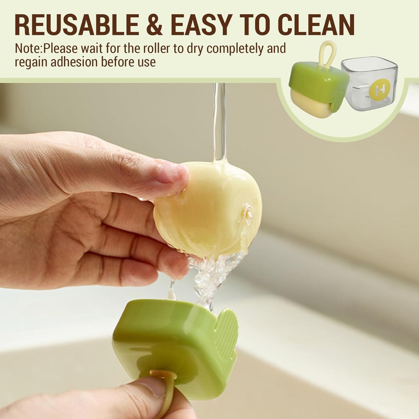 Mini Lint Roller,Washable Sticky Roller Reusable Lint Remover Portable Pet Hair Remover for Clothes,Travel Household (Green)