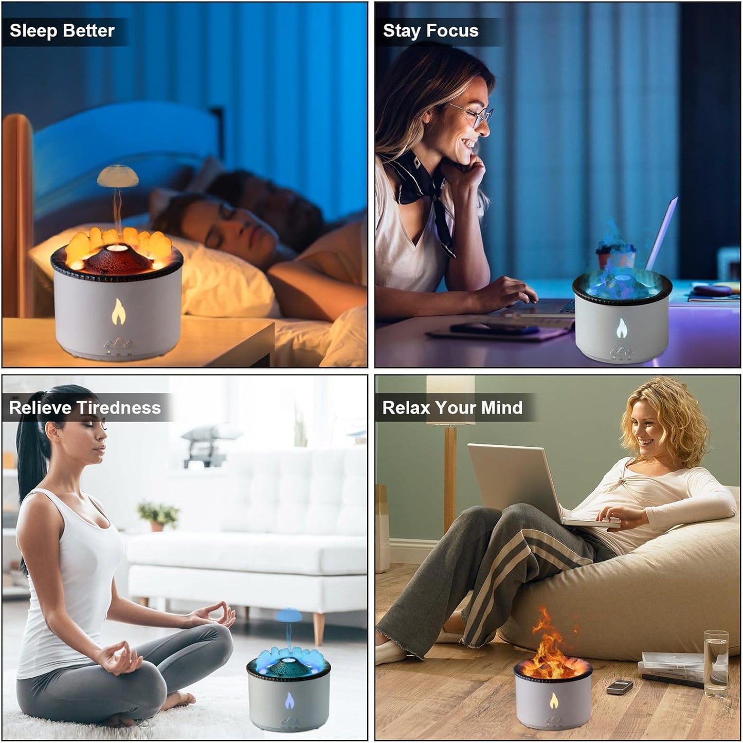 Volcano Humidifier Flame Aroma Diffuser: 300Ml Aromatherapy Humidifier Jellyfish/Flame 2 Mist Mode Air Humidifier Remote Control Super Quiet Oil Cold Mist Diffuser for Gym(Double Color Flame)