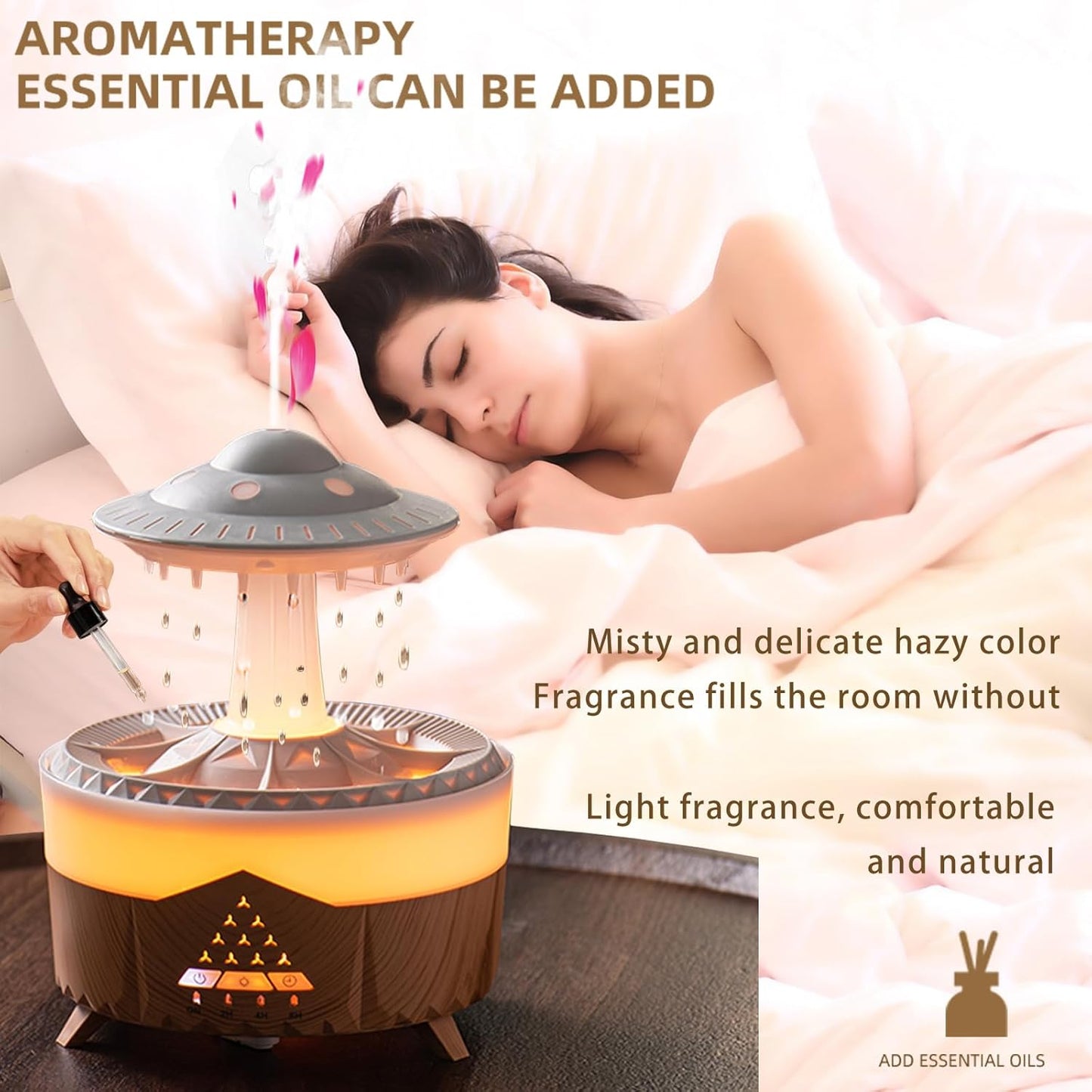 Raindrop Humidifiers for Bedroom -Essential Oil Diffuser with 7 Colors LED Lights,Air Humidifiers,Cool Mist Humidifier with 4 Timers,Vaporizers for Nursery,Family,Bedroom and Office(No Remote Control)