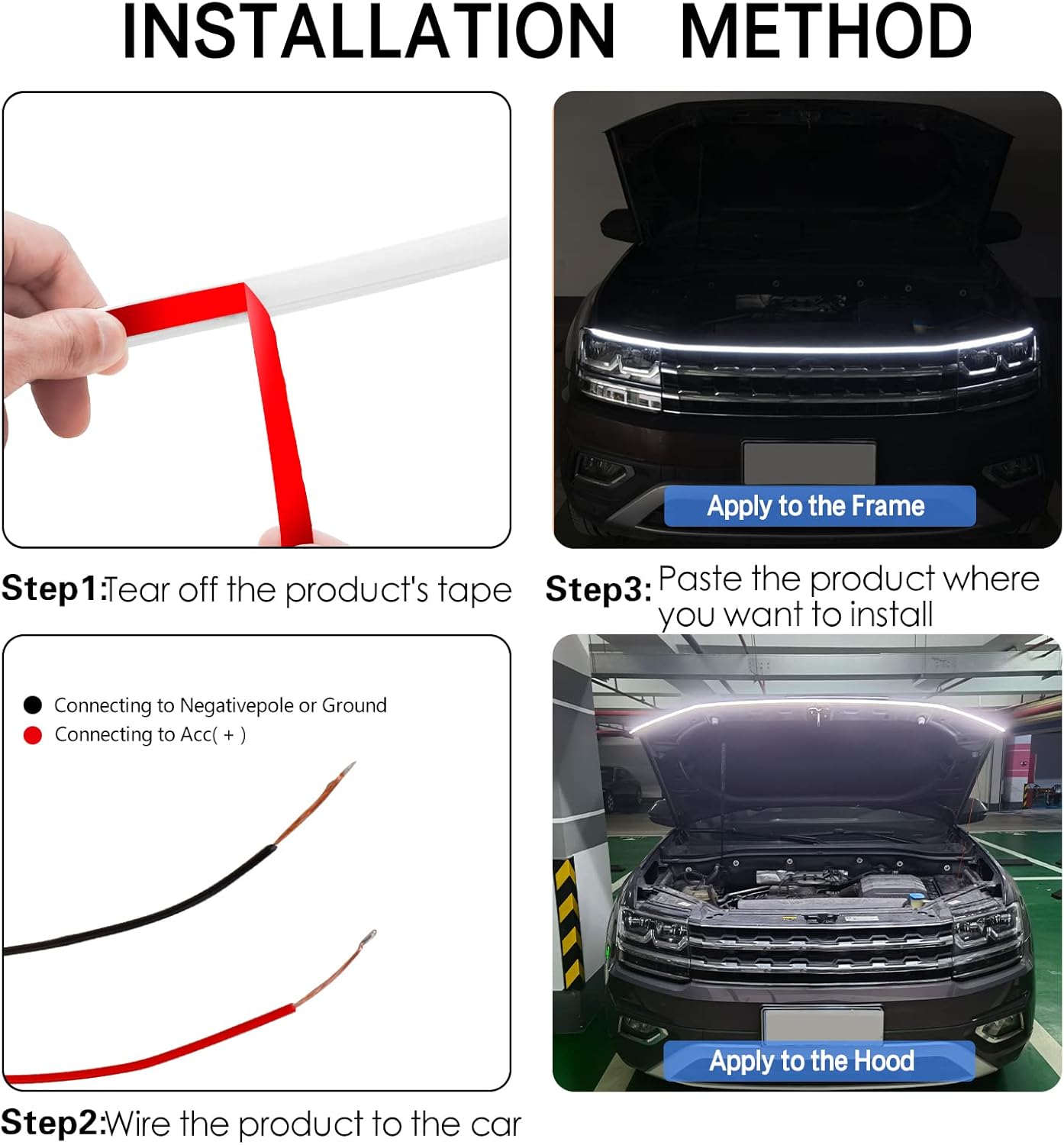 59 Inch Car Hood Light Strip, Dynamic LED Strip Light, Exterior Flexible Headlight Waterproof Daytime Running Light Strip for Truck, SUV (White Light)