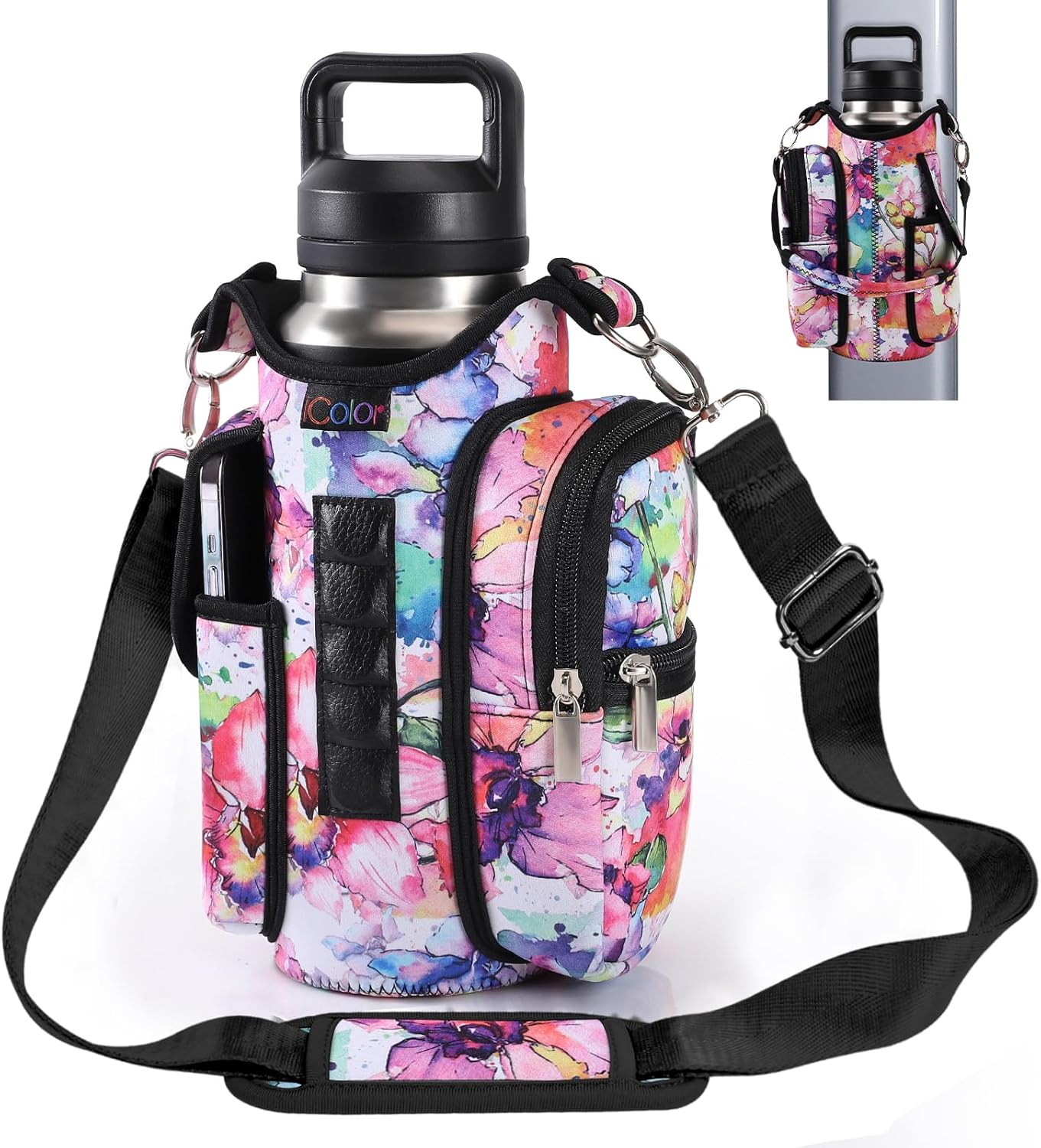 Magnetic Gym Bag Water Bottle Carrier Holder with Phone Pockets & Shoulder Strap,5 Built-In Magnets Gym Bottle Pouch Sleeve,Magnetic Bag Gym Accessories Organizer for Men Women