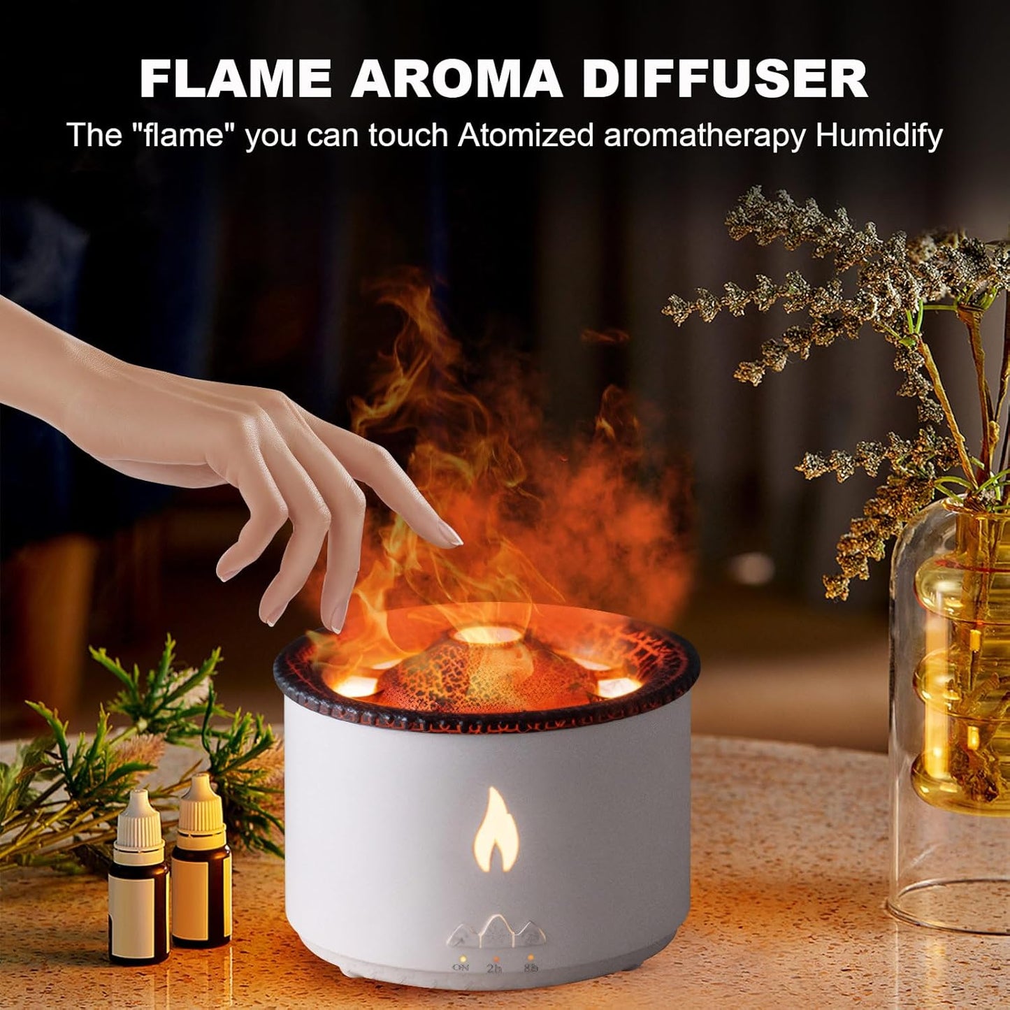Volcano Humidifier Flame Aroma Diffuser: 300Ml Aromatherapy Humidifier Jellyfish/Flame 2 Mist Mode Air Humidifier Remote Control Super Quiet Oil Cold Mist Diffuser for Gym(Double Color Flame)