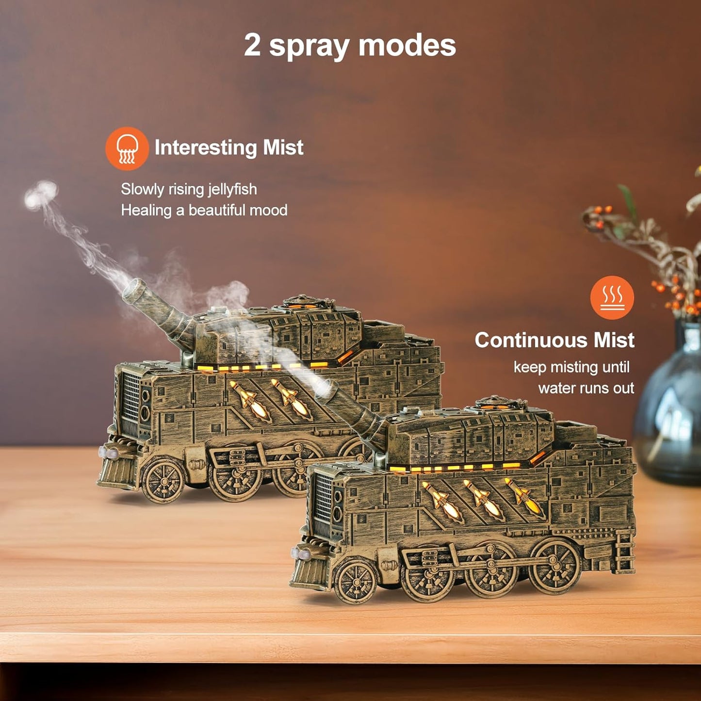 Tank Diffuser 300Ml, Aromatherapy Diffuser Cool Mist Ultrasonic Aroma Tank Diffuser with Remote Control 2 Light 2 Mist Mode Auto Shut-Off for Bedroom Office Hotel (Copper)