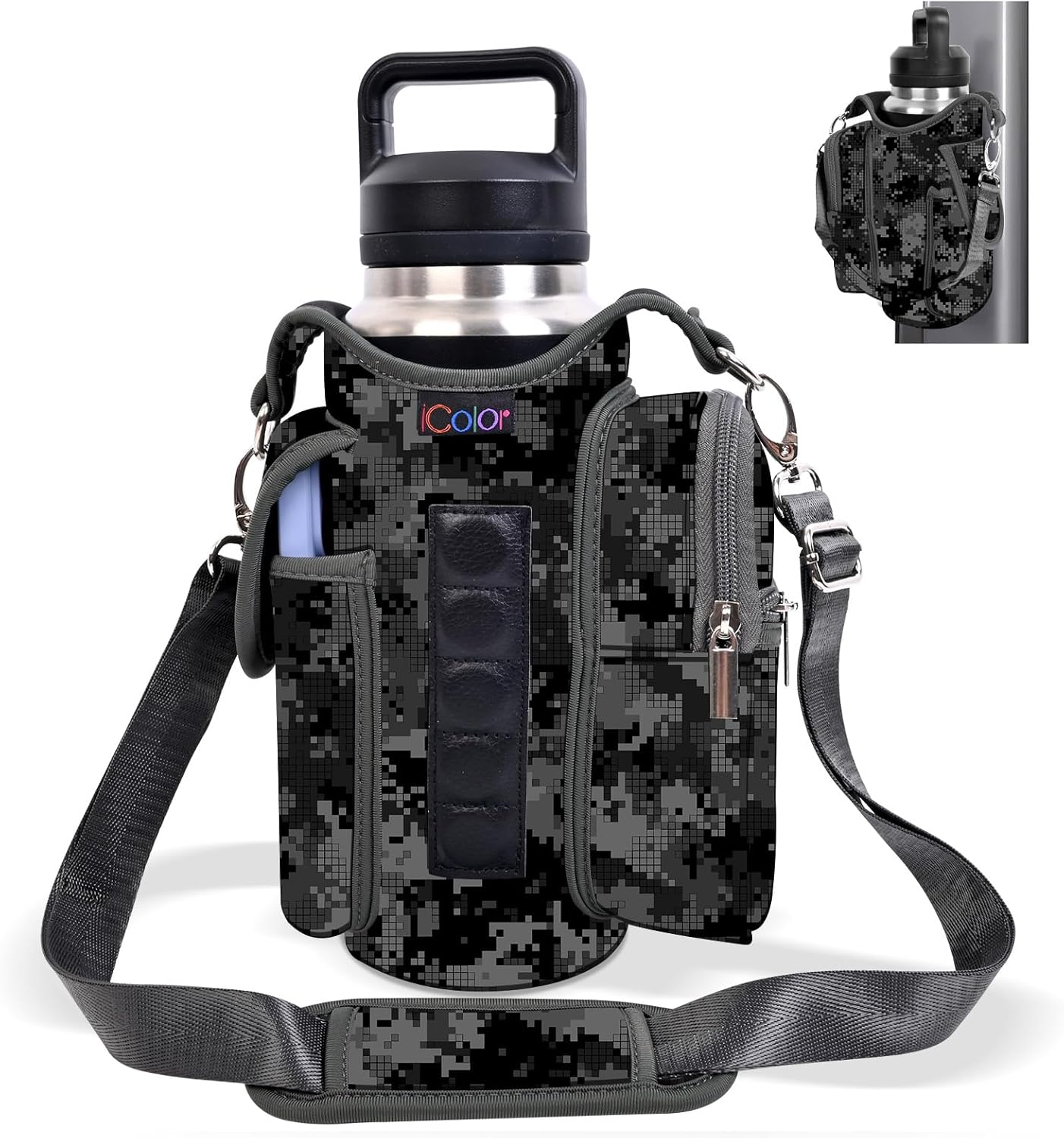 Magnetic Gym Bag Water Bottle Carrier Holder with Phone Pockets & Shoulder Strap,5 Built-In Magnets Gym Bottle Pouch Sleeve,Magnetic Bag Gym Accessories Organizer for Men Women
