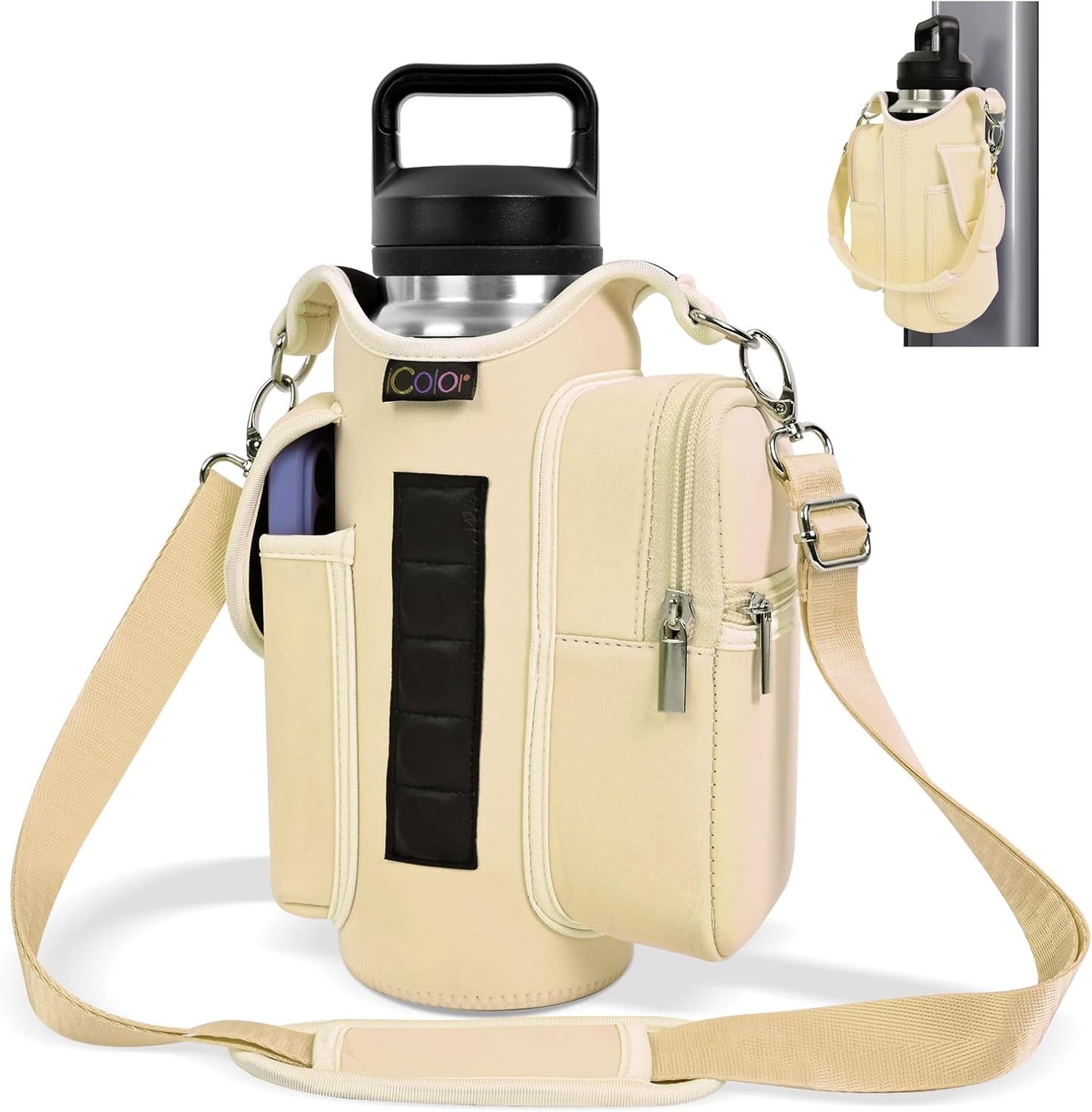 Magnetic Gym Bag Water Bottle Carrier Holder with Phone Pockets & Shoulder Strap,5 Built-In Magnets Gym Bottle Pouch Sleeve,Magnetic Bag Gym Accessories Organizer for Men Women