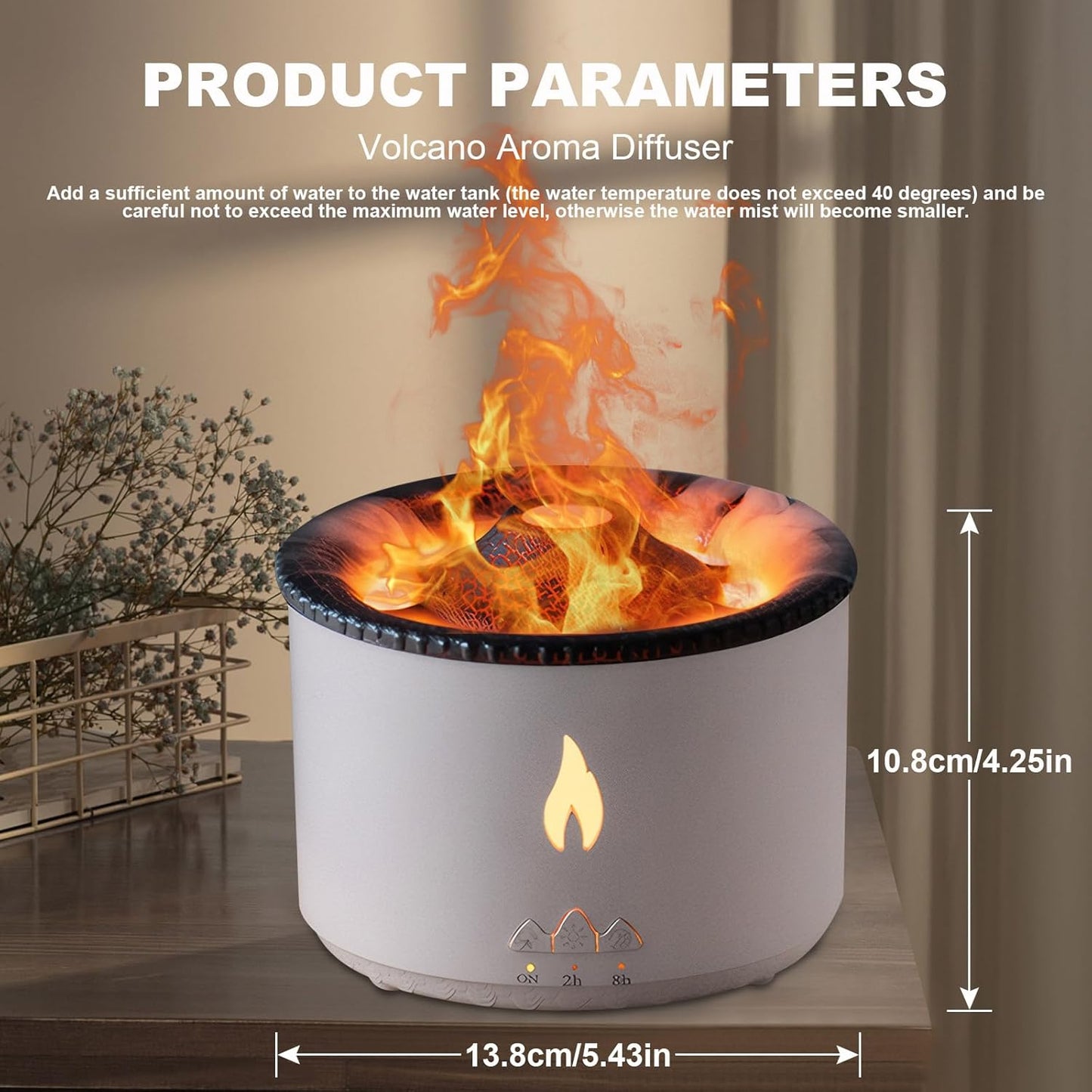 Volcano Humidifier Flame Aroma Diffuser: 300Ml Aromatherapy Humidifier Jellyfish/Flame 2 Mist Mode Air Humidifier Remote Control Super Quiet Oil Cold Mist Diffuser for Gym(Double Color Flame)