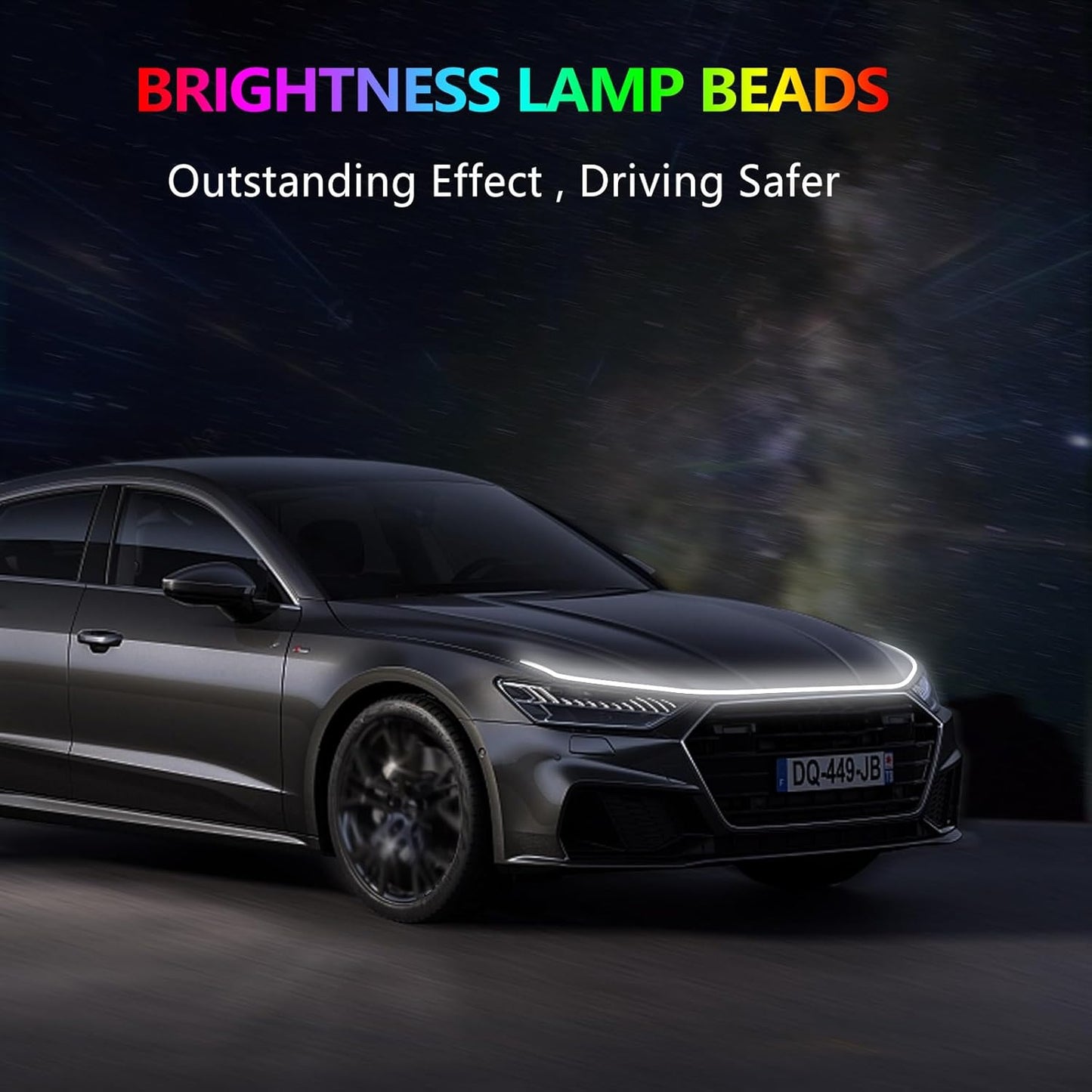 59 Inch Car Hood Light Strip, Dynamic LED Strip Light, Exterior Flexible Headlight Waterproof Daytime Running Light Strip for Truck, SUV (White Light)
