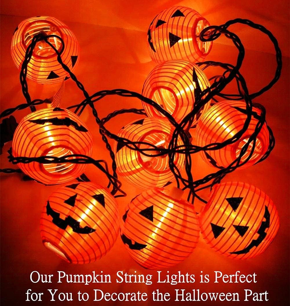 Halloween Pumpkin Lantern String Lights, 8.5Ft Orange Lights with 10 Mini Jack-O-Lanterns, Plug-In Outdoor Decor for Party