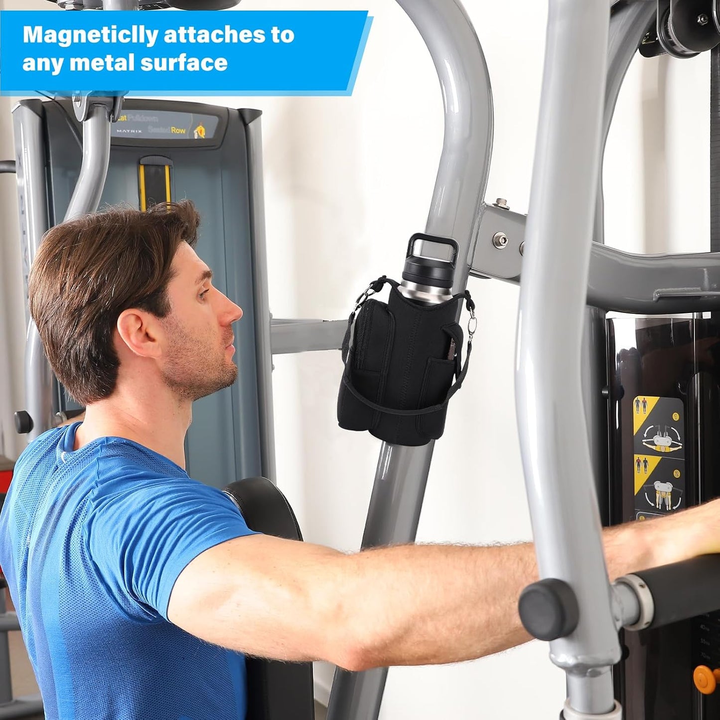 Magnetic Gym Bag Water Bottle Carrier Holder with Phone Pockets & Shoulder Strap,5 Built-In Magnets Gym Bottle Pouch Sleeve,Magnetic Bag Gym Accessories Organizer for Men Women