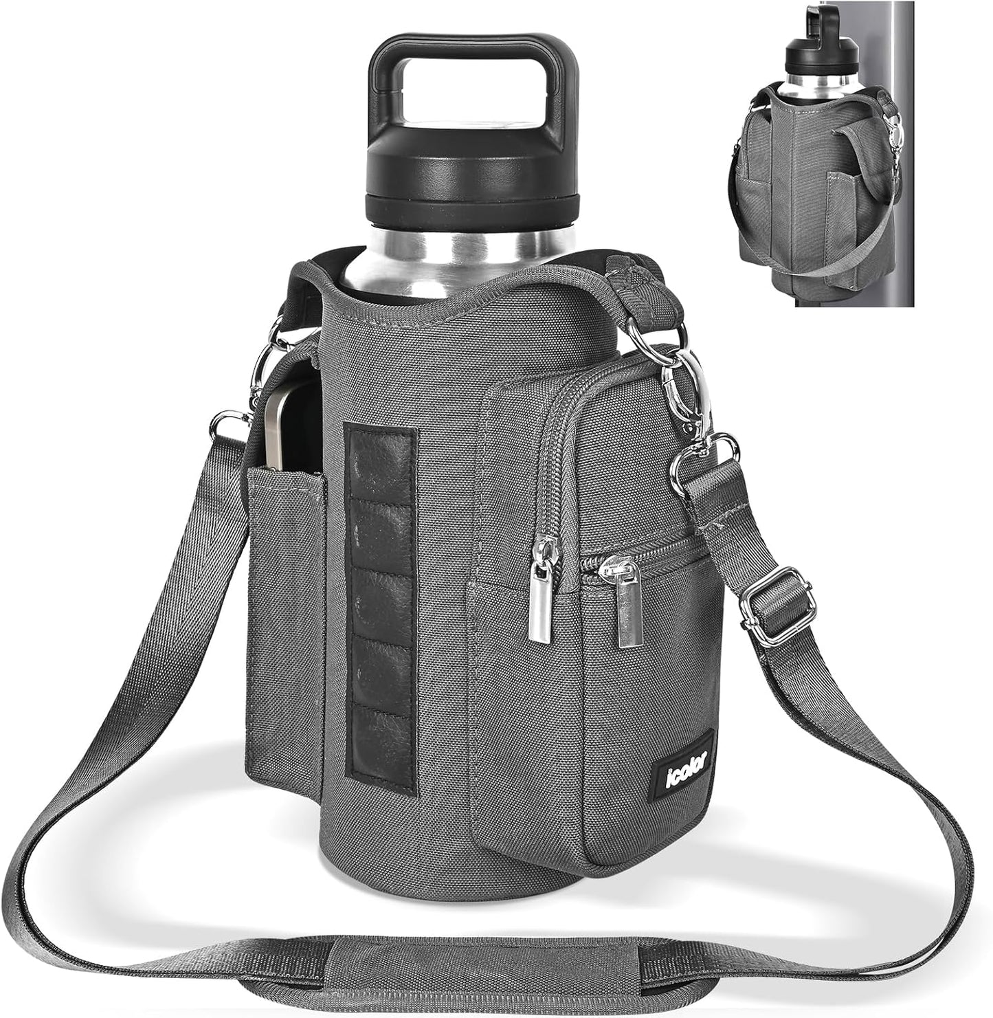 Magnetic Gym Bag Water Bottle Carrier Holder with Phone Pockets & Shoulder Strap,5 Built-In Magnets Gym Bottle Pouch Sleeve,Magnetic Bag Gym Accessories Organizer for Men Women