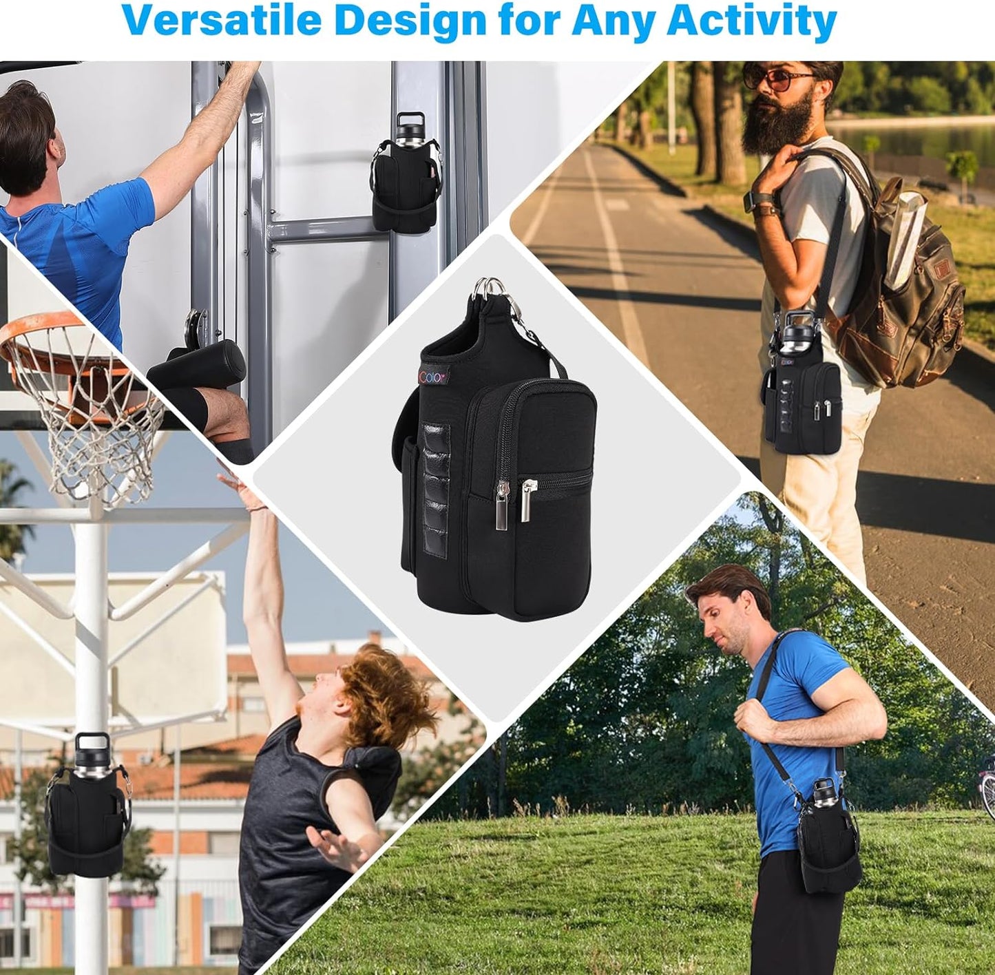 Magnetic Gym Bag Water Bottle Carrier Holder with Phone Pockets & Shoulder Strap,5 Built-In Magnets Gym Bottle Pouch Sleeve,Magnetic Bag Gym Accessories Organizer for Men Women