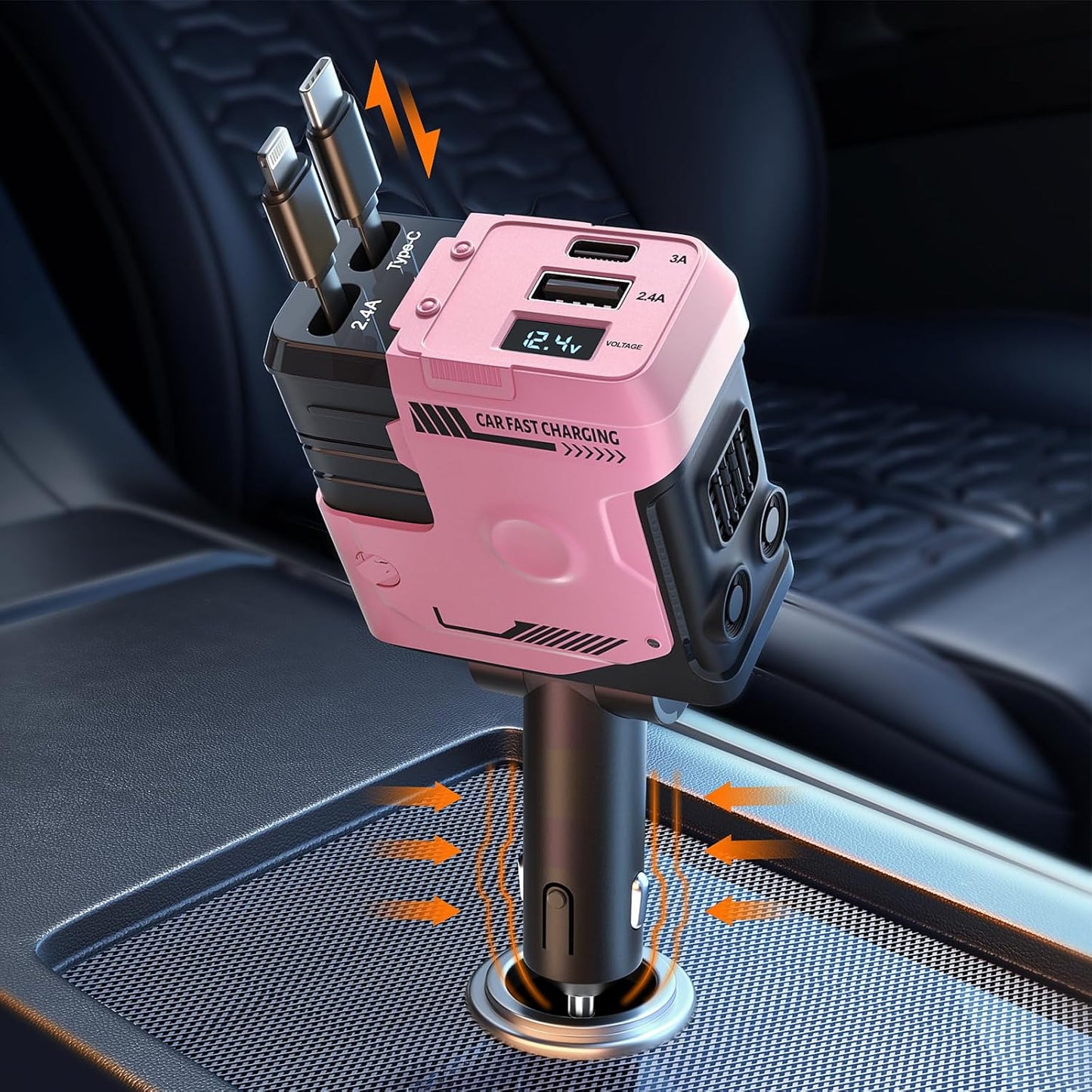 Starlight Retractable Car Charger with Retractable Cables, Starlight in Car Roof 4 in 1 Super Fast Car Phone Charger, 2 USB Ports Starry Sky Adapter, Compatible with Iphone 15 14 13