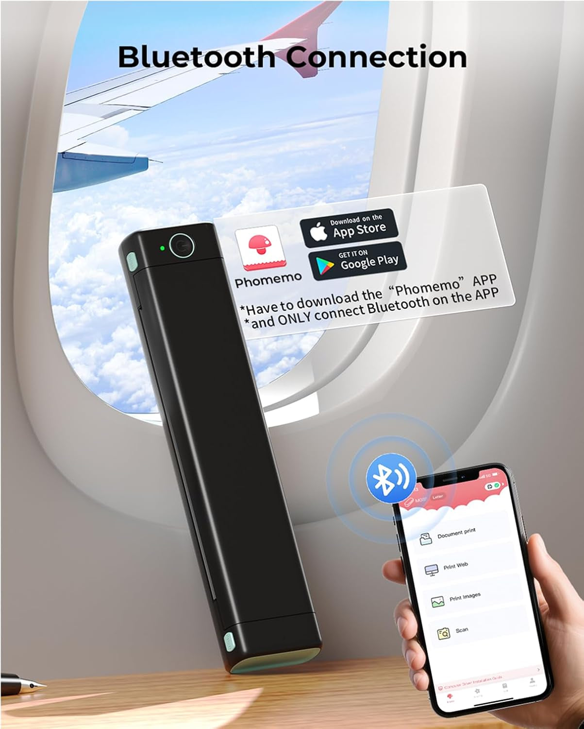 Portable Printers Wireless for Travel, M08F Thermal Bluetooth Printer Support for 8.5"X11" US Letter, Small Inkless Printer Compatible with Ios, Android, Laptop for Car, Office, Home