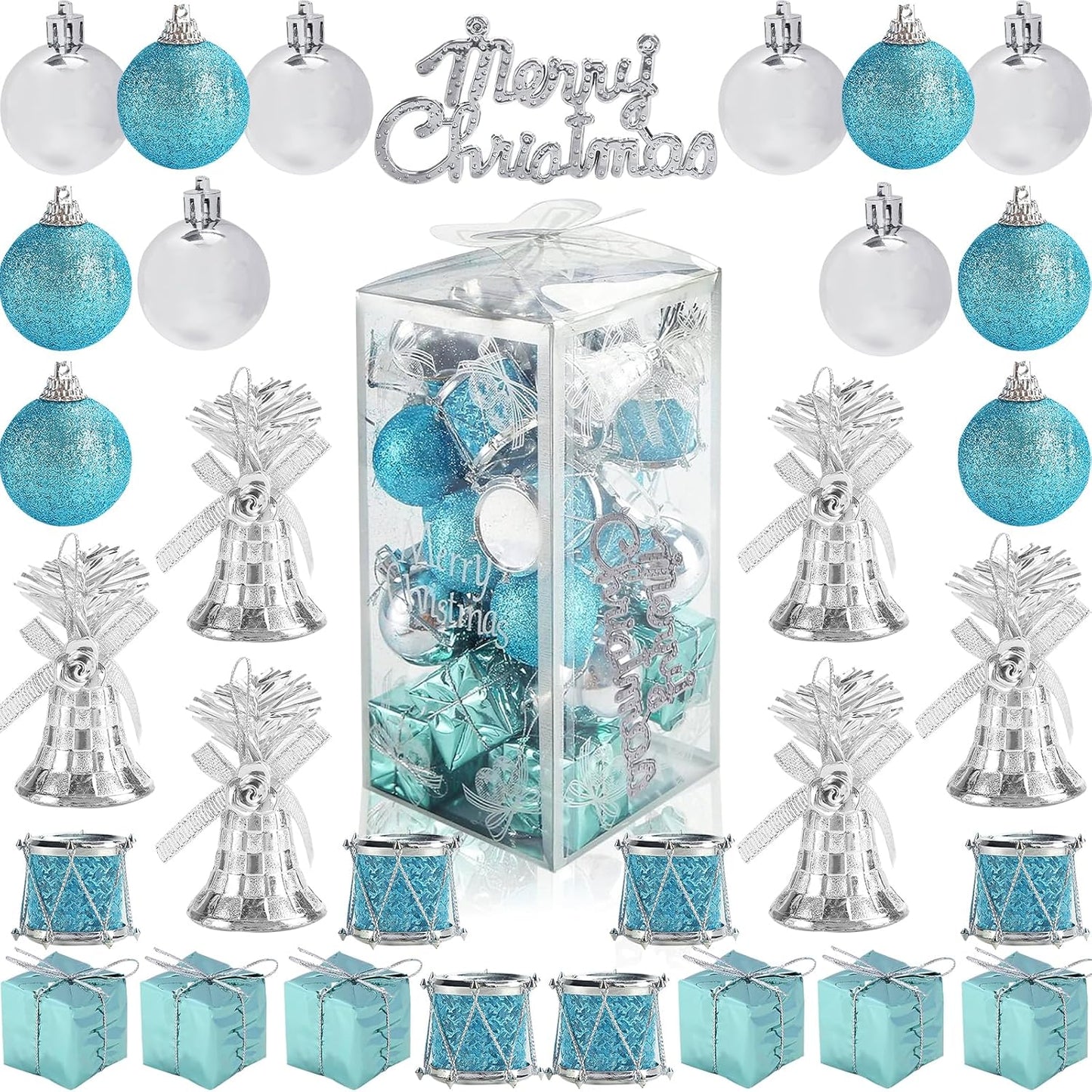 32PCS Christmas Ball Ornaments, Blue Silver Christmas Tree Decorations Party Favors for Wedding Birthday Decorations