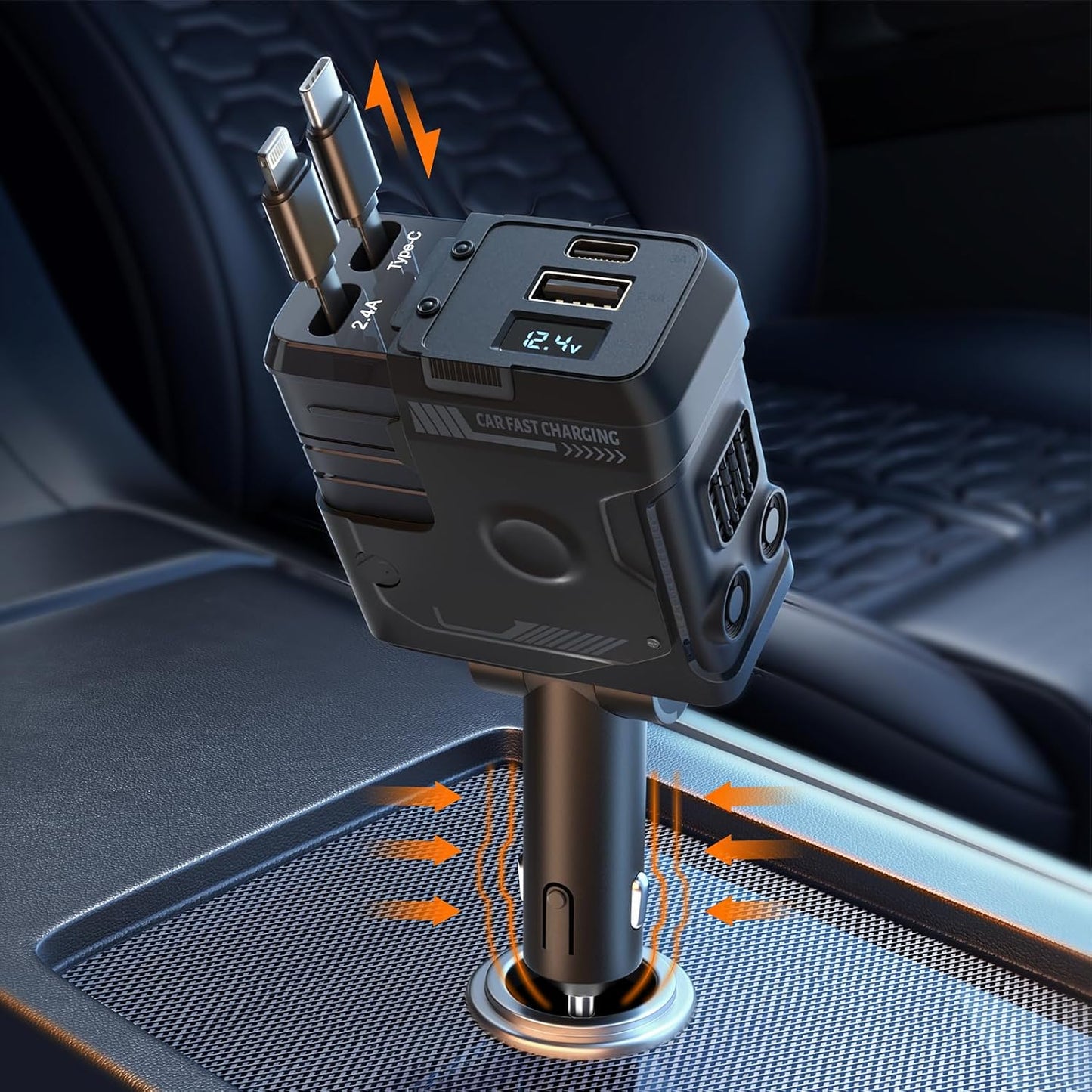 Starlight Retractable Car Charger with Retractable Cables, Starlight in Car Roof 4 in 1 Super Fast Car Phone Charger, 2 USB Ports Starry Sky Adapter, Compatible with Iphone 15 14 13