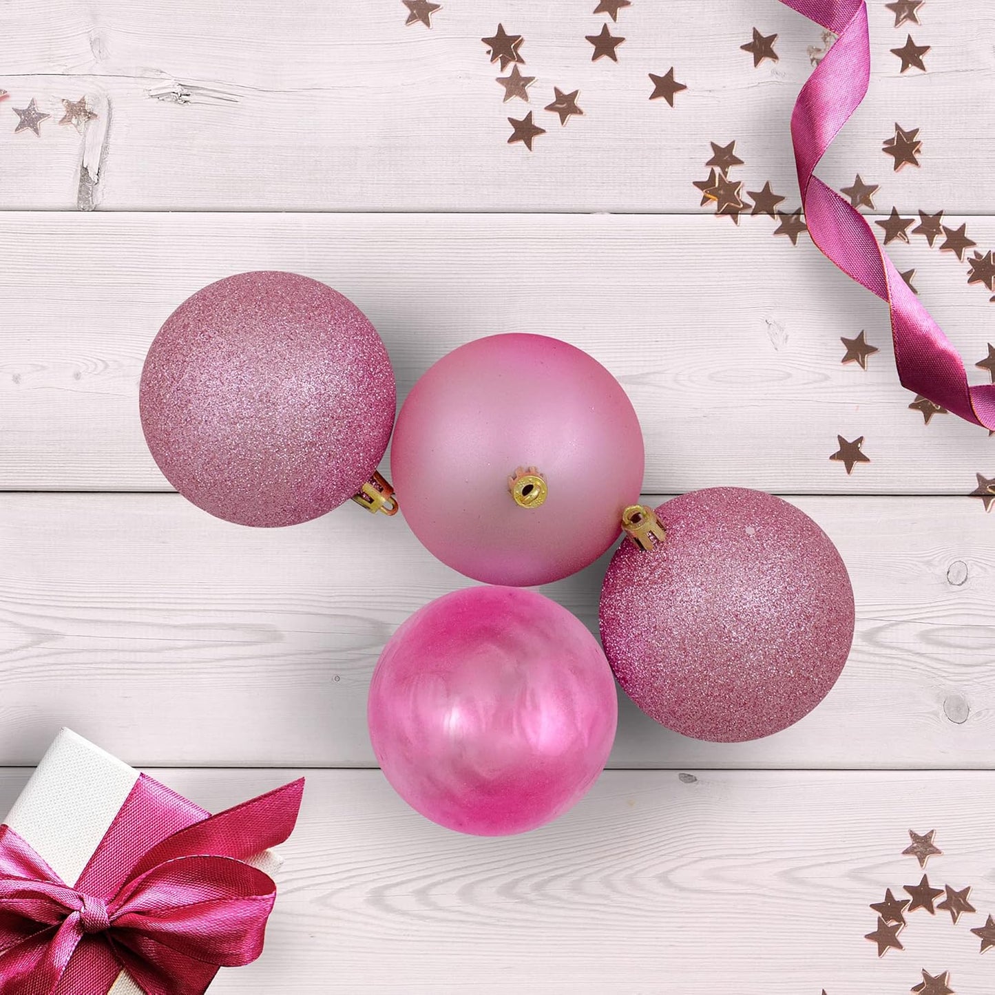 32Ct Bubblegum Pink Shatterproof 4-Finish Christmas Ball Ornaments 3.25" (80Mm)