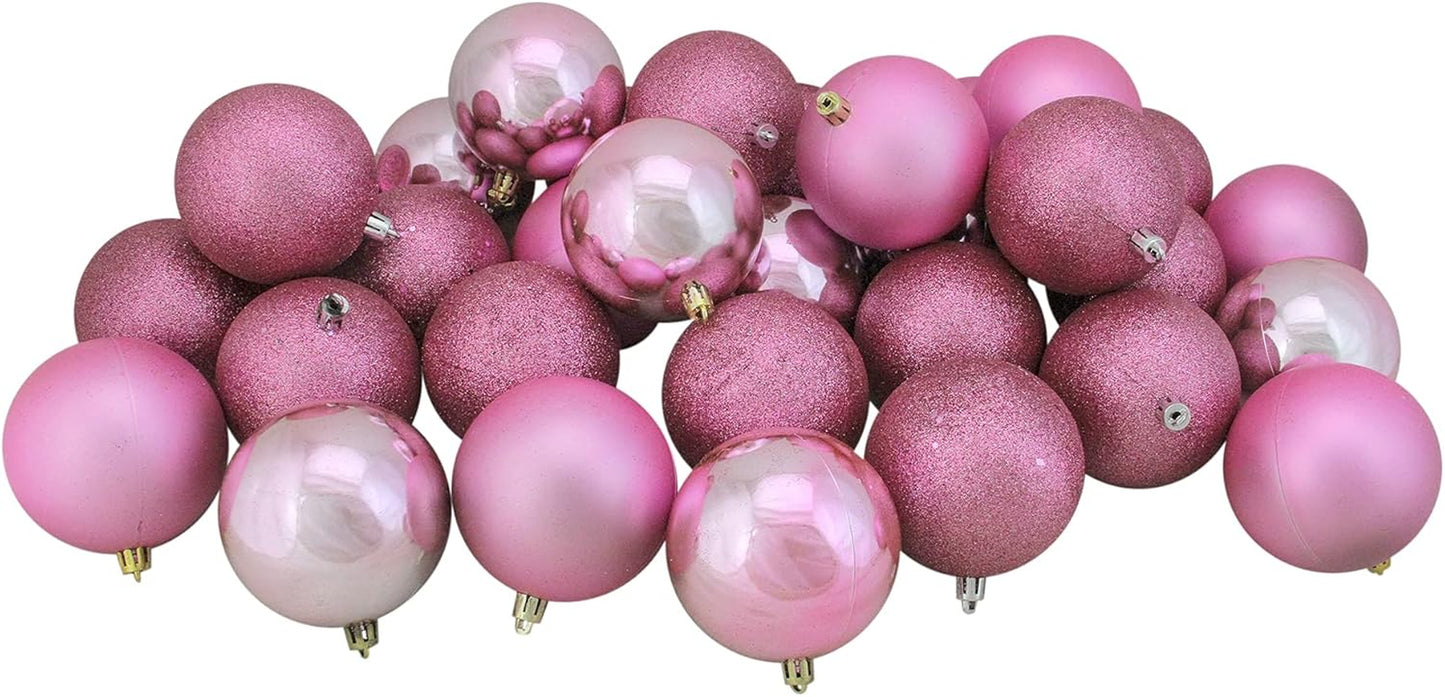 32Ct Bubblegum Pink Shatterproof 4-Finish Christmas Ball Ornaments 3.25" (80Mm)