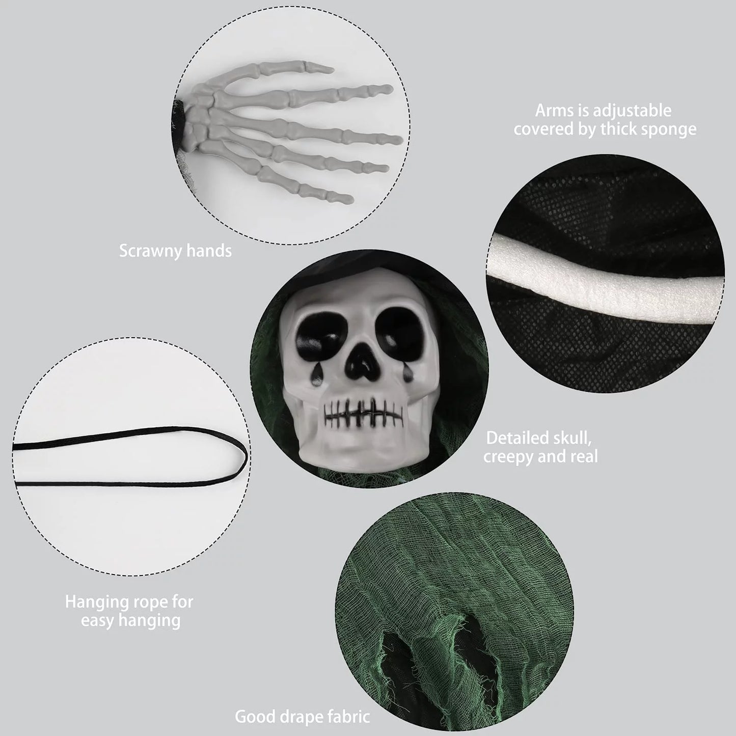 Halloween Hanging Ghost, 32 X 40 Inch Hanging Halloween Skeleton Ghosts Decorations, Grim Reapers for Best Halloween Outdoor Decorations, Green