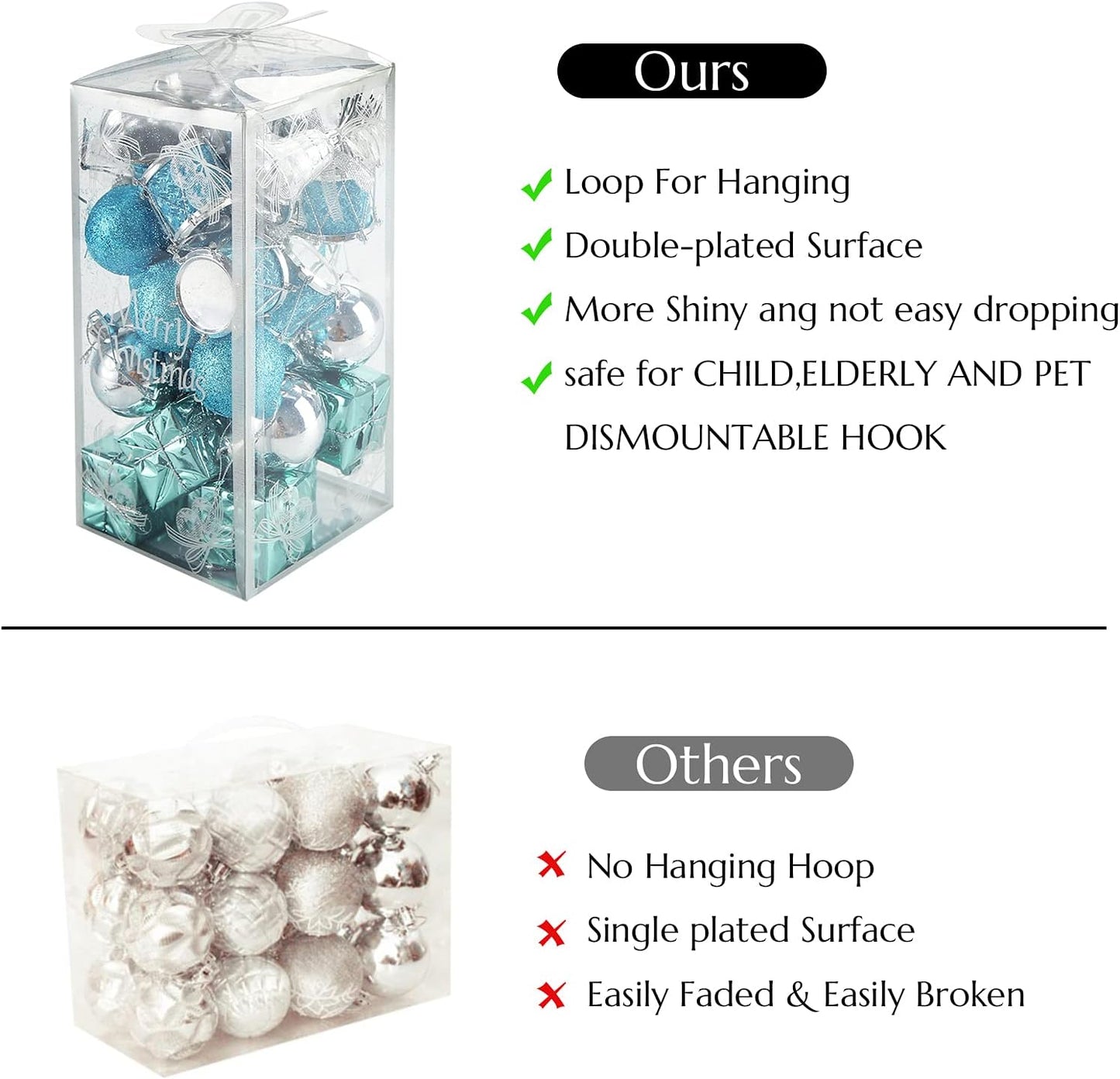 32PCS Christmas Ball Ornaments, Blue Silver Christmas Tree Decorations Party Favors for Wedding Birthday Decorations